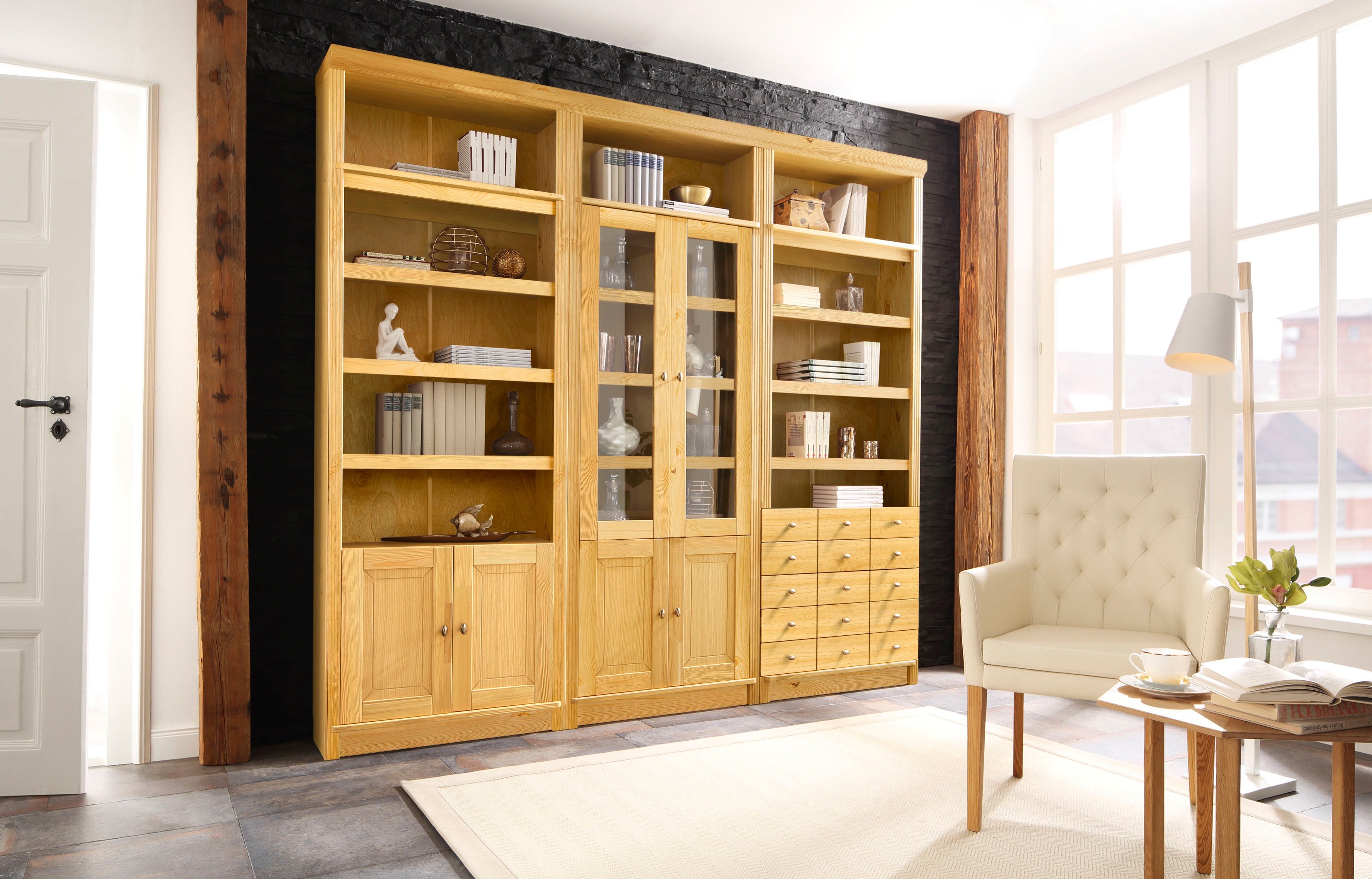 Home affaire Bücherregal "Soeren" aus massiver Kiefer, Höhe 220 cm, mit 2 H günstig online kaufen