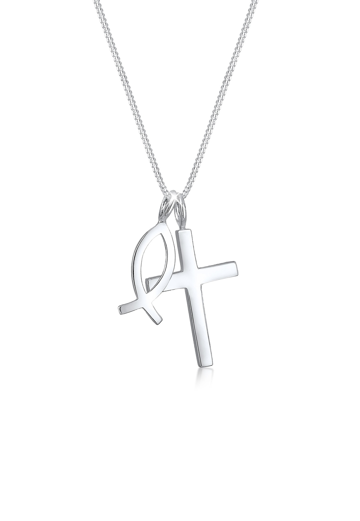 Kette mit Anhänger »Kreuz Fisch Symbol Religion 925 Silber«