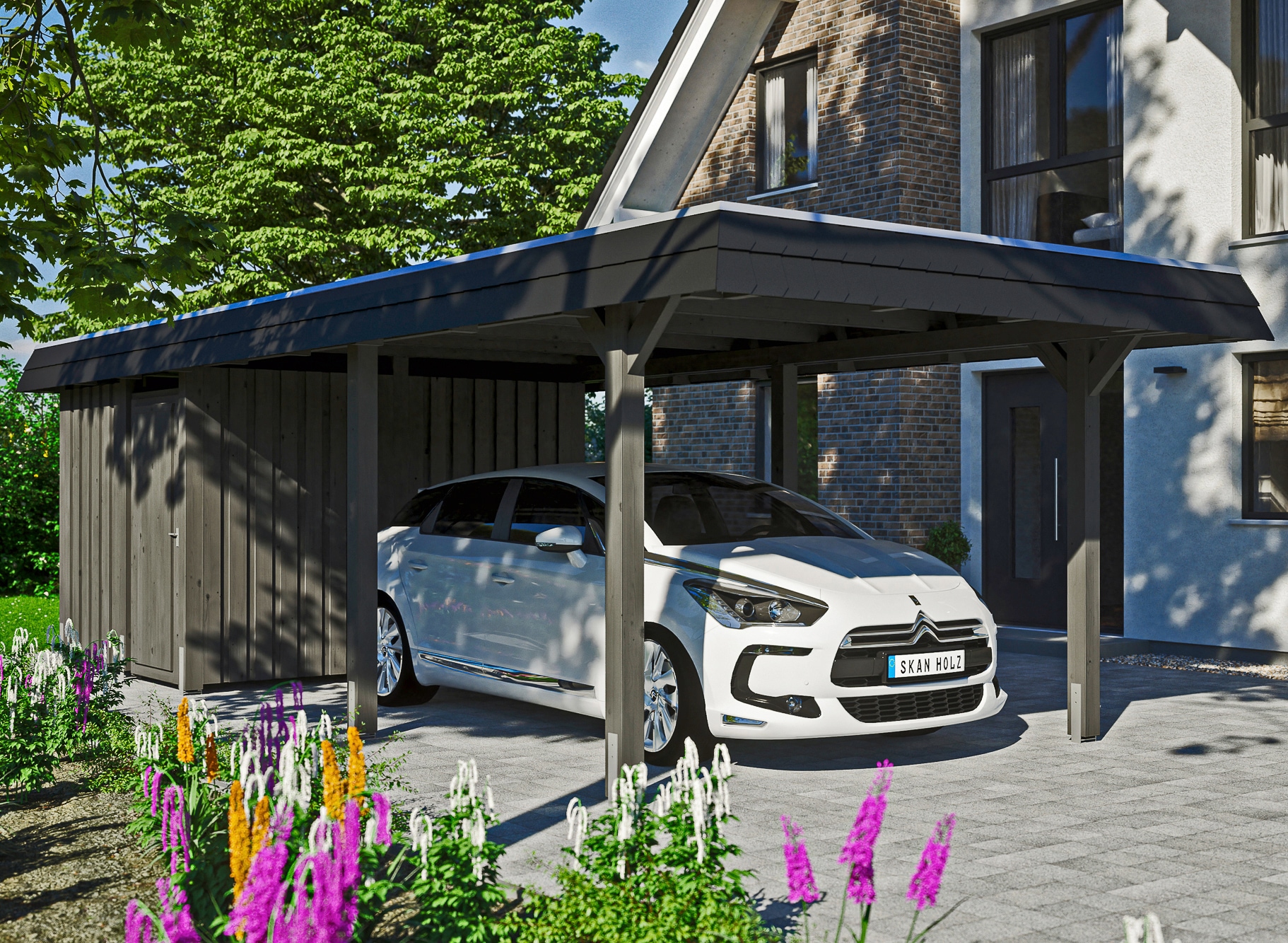 Skanholz Einzelcarport "Wendland" Leimholz 291 cm dunkelgrau