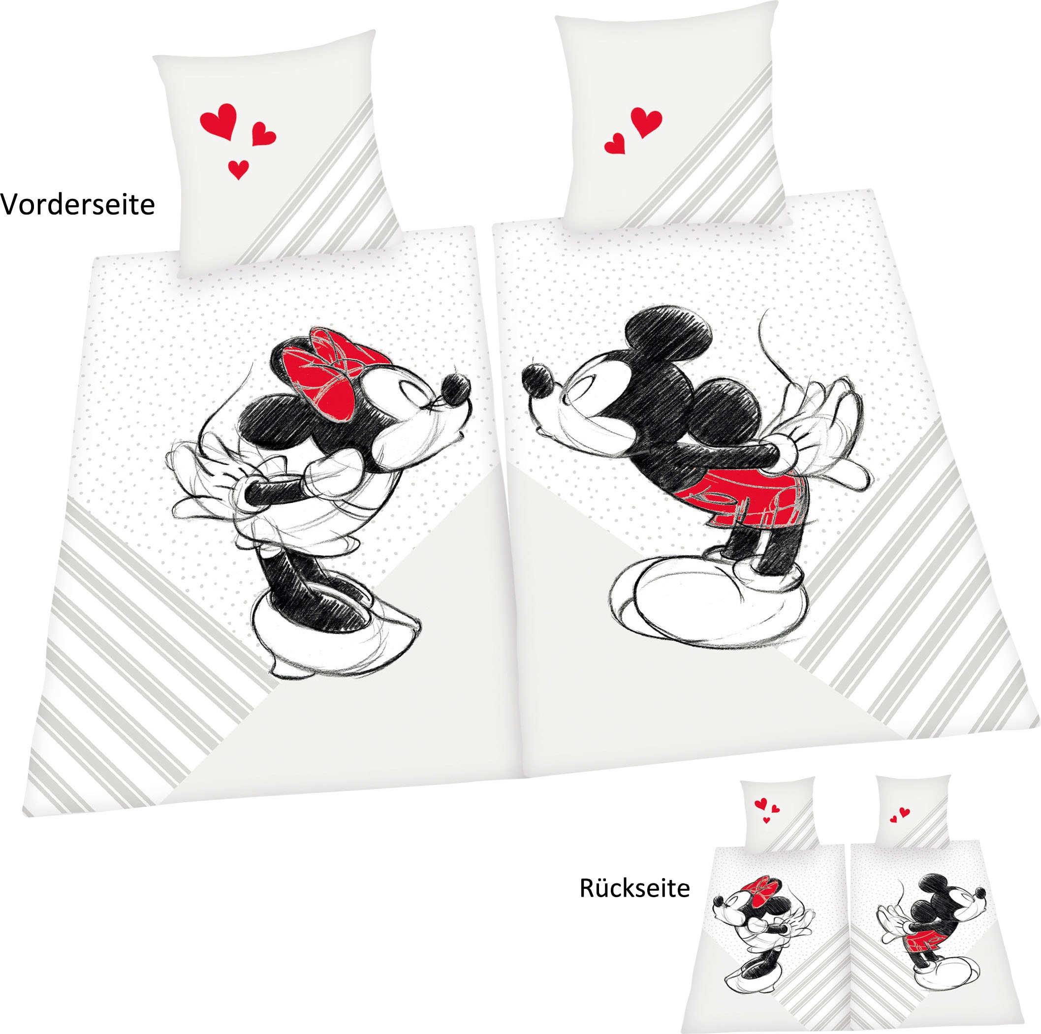 Partnerbettwäsche »Disney's Mickey und Minnie Mouse in Gr. 135x200 cm«, Bettwäsche aus...