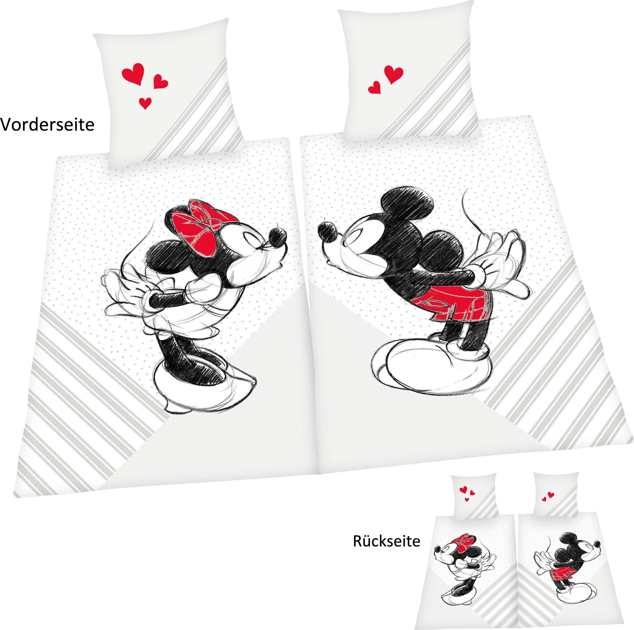 Disney "Disneys Mickey und Minnie Mouse in Gr. 135x200 cm" Bettwäsche aus Baumwolle, Disney-Bettwäsche, Partnerbettwäsche