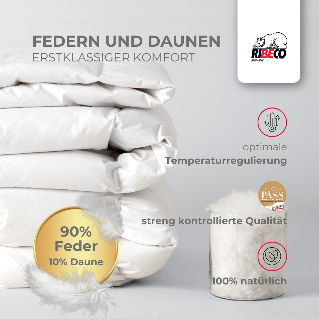 RIBECO Federbettdecke + Federkissen »Laram, 2-tlg. Naturprodukt zum TOP-Preis!«, (Spar-Set), Decke mit Kissen, verschiedene Größen, Bettdecke 135x200, 155x220 cm