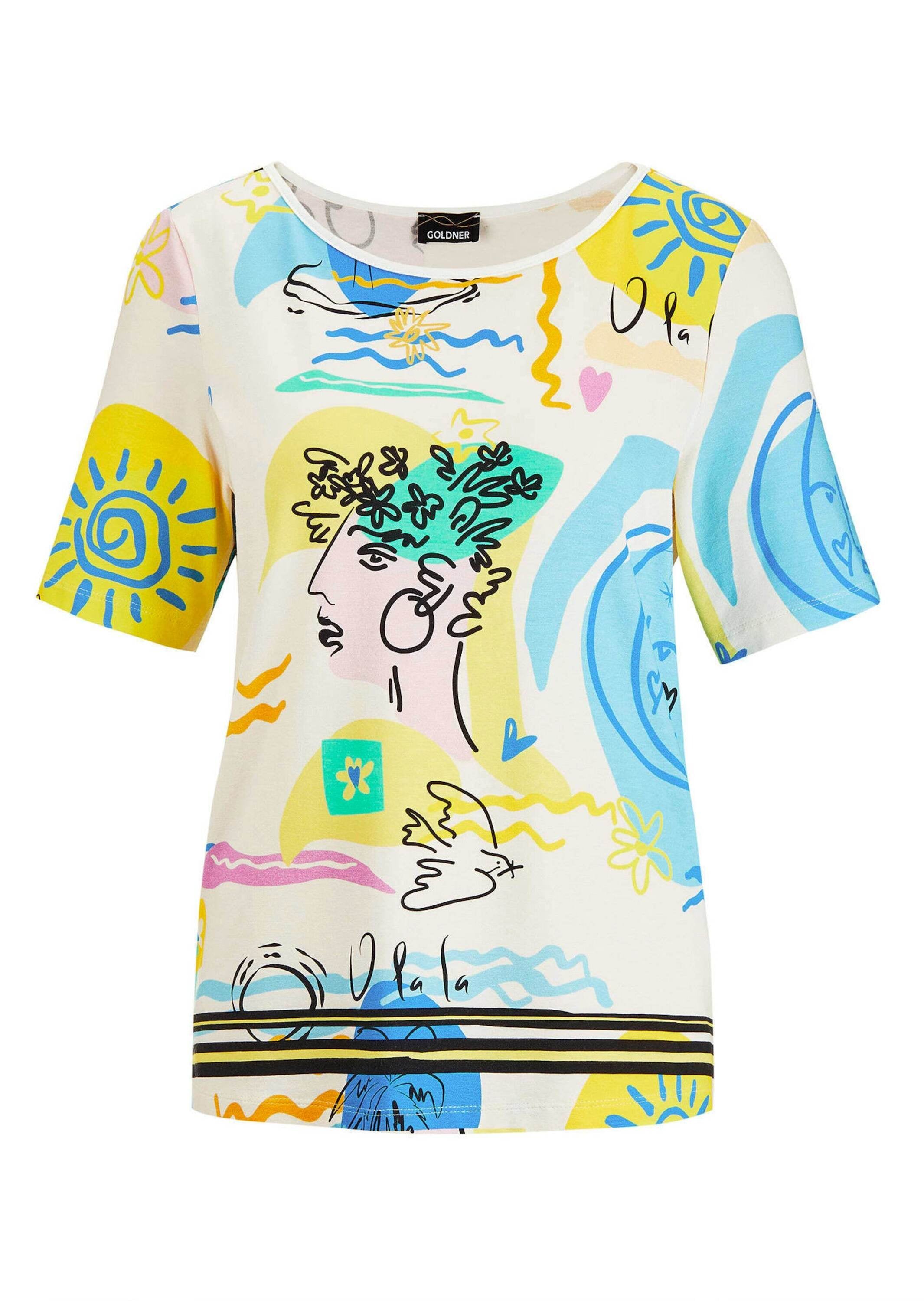 GOLDNER Kurzarmshirt "Kurzgröße Blusenshirt mit Allover-Design" Alloverdruc günstig online kaufen