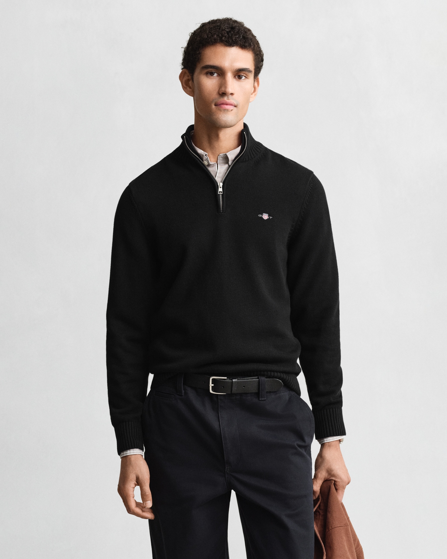 Gant Troyer "CASUAL COTTON HALF ZIP" mit grafischer Logostickerei auf der Brust