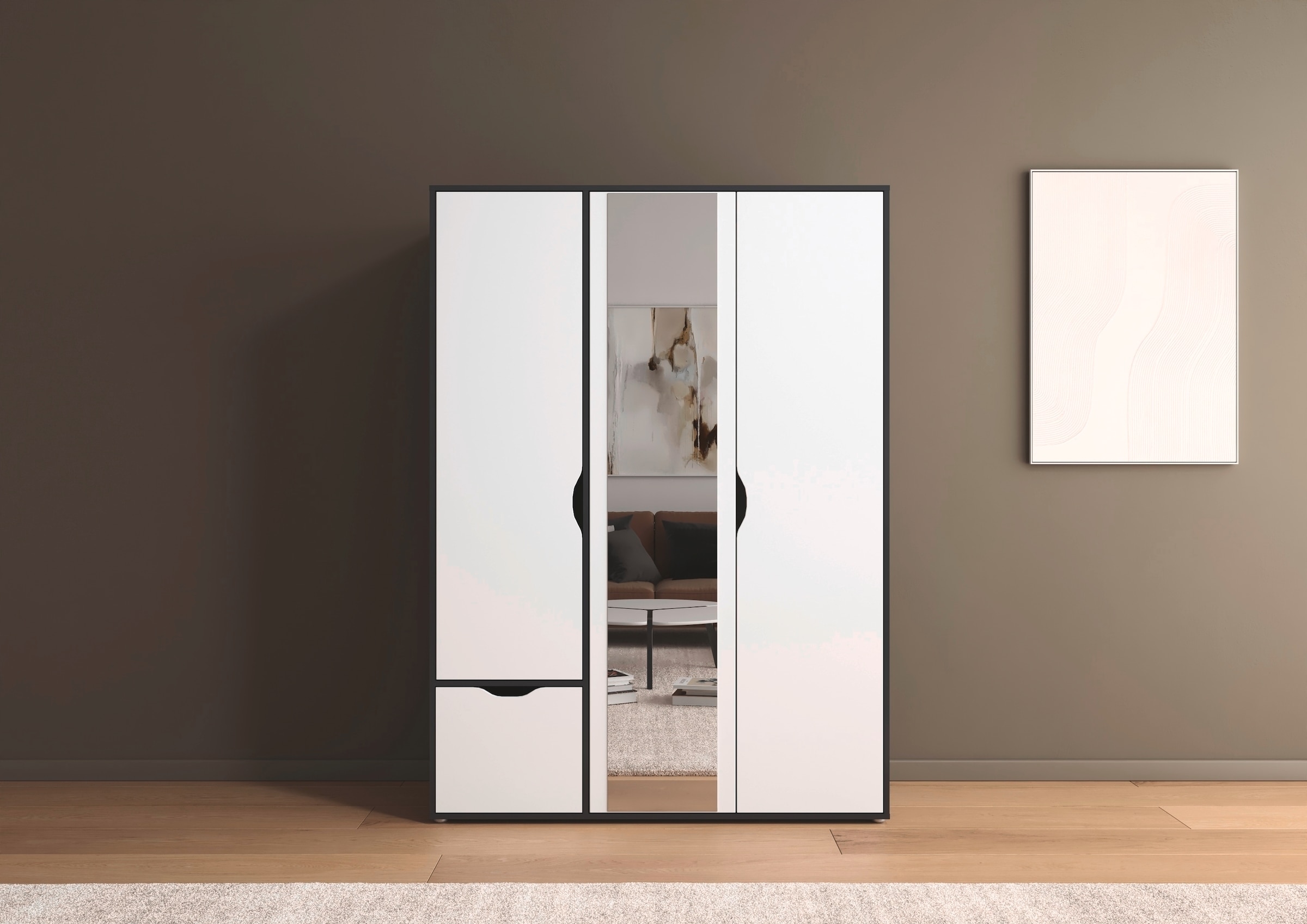 rauch Drehtürenschrank "Kleiderschrank Schrank Garderobe Wäscheschrank NARAI mit Schubladen" in 3 verschiedenen Ausstattungen BASIC/CLASSIC/PREMIUM, Griffausfräsungen für eine grifflose Optik TOPSELLER MADE IN GERMANY