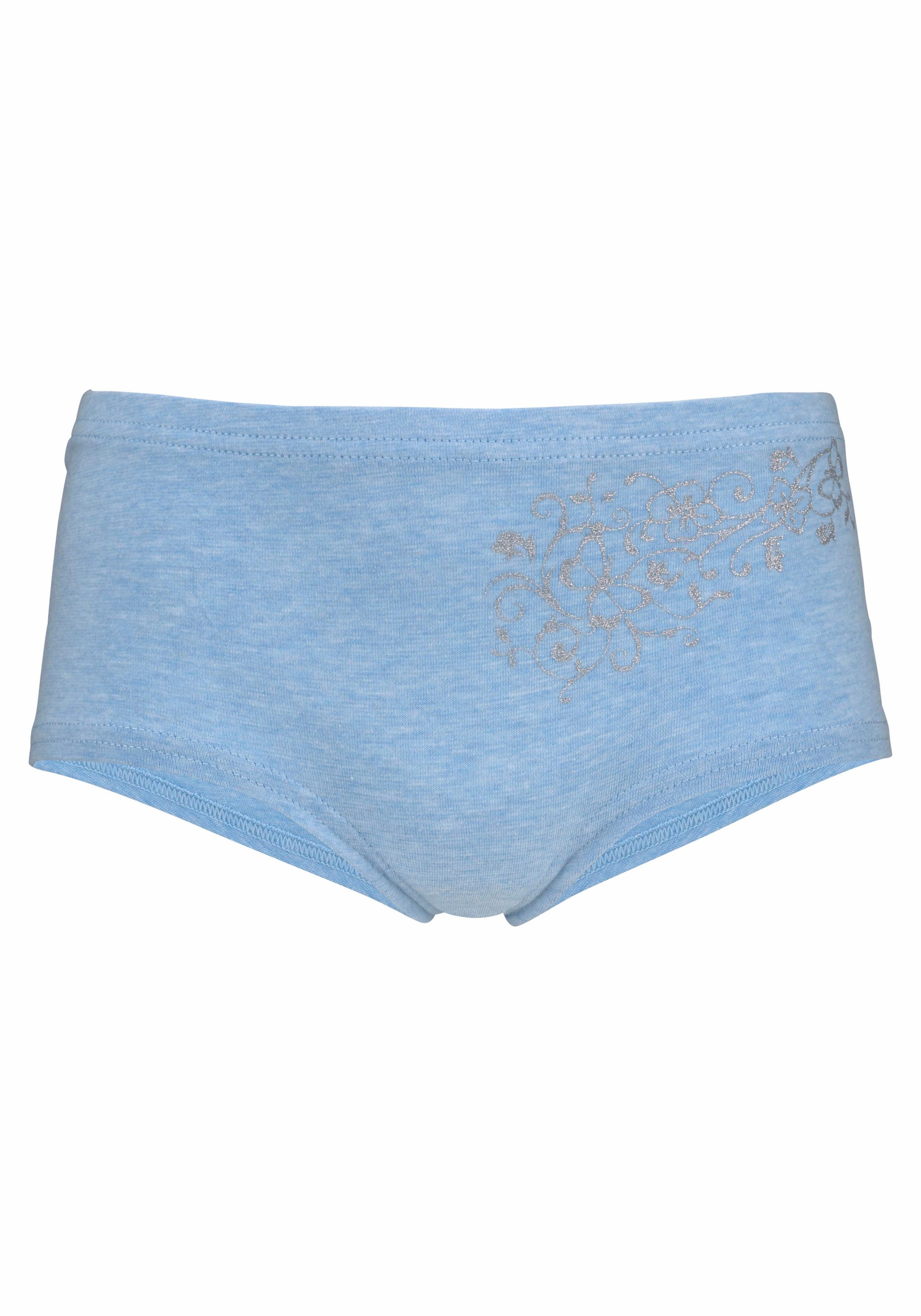 petite fleur by Lascana Panty Packung, 4 Stk. unifarben mit floralem Glitzerdruck, Baumwollmischung
