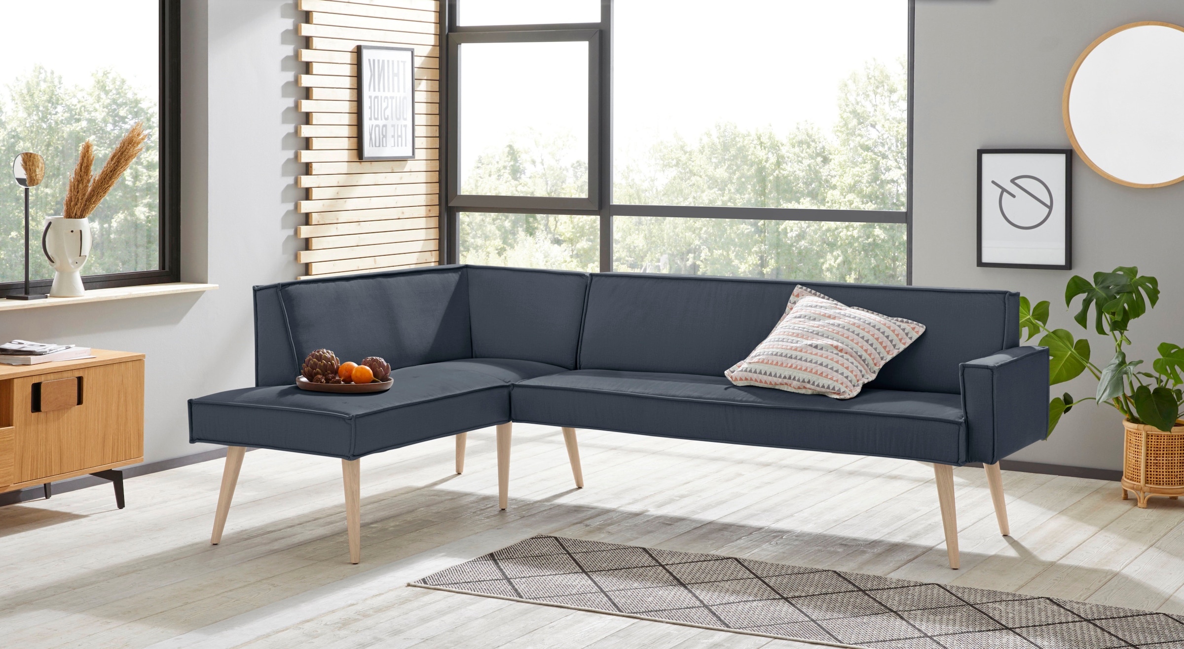 exxpo - sofa fashion Eckbank "Lungo, moderne Kedernaht, bequem und elegant, hoher Holzfuß", hochwertige Detailverarbeitu