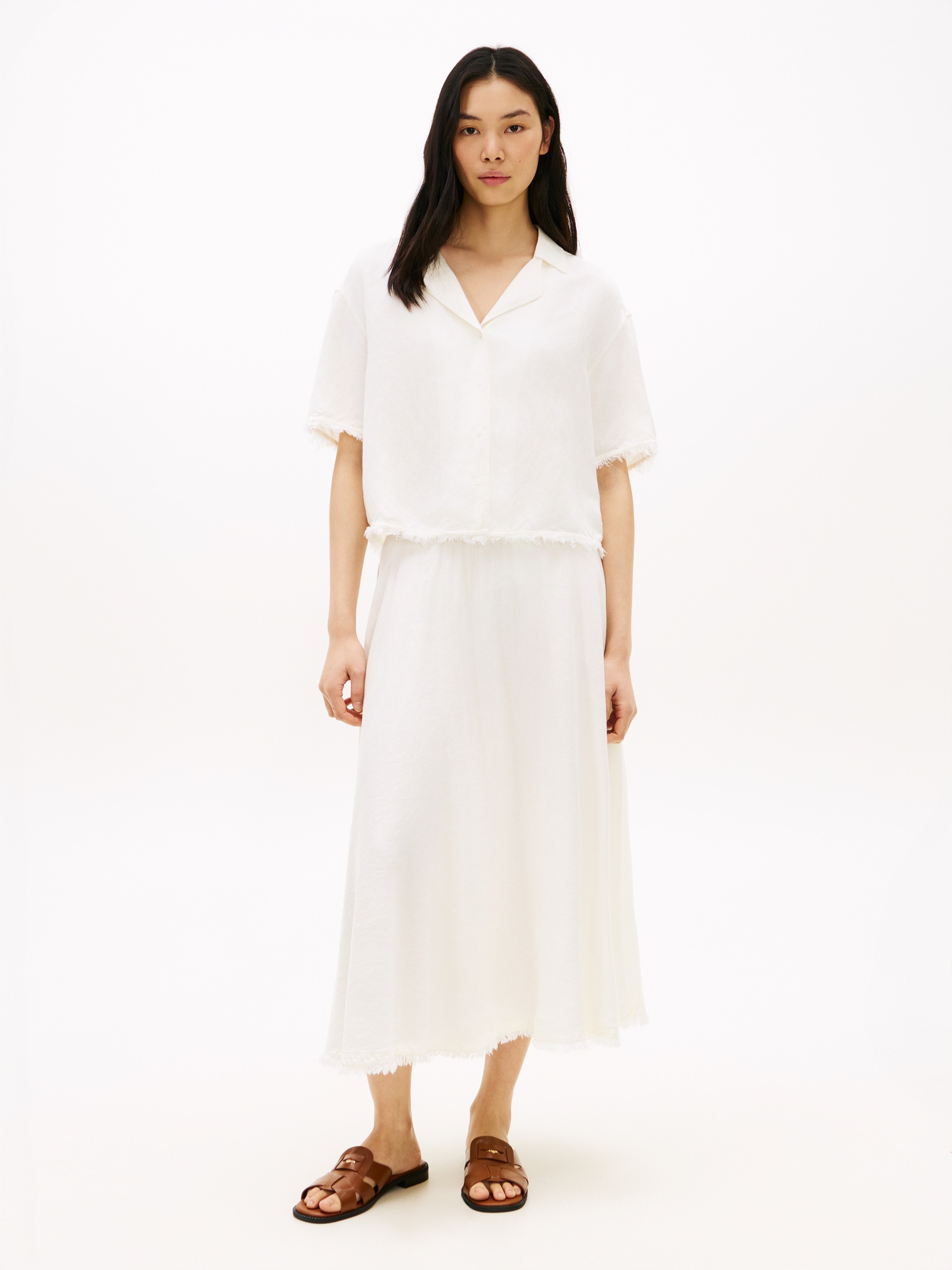 Tommy Hilfiger A-Linien-Rock »VIS/LINEN VOLUME MIDI SKIRT« Leinen-Mix mit feinen Falten, Relaxed Fit