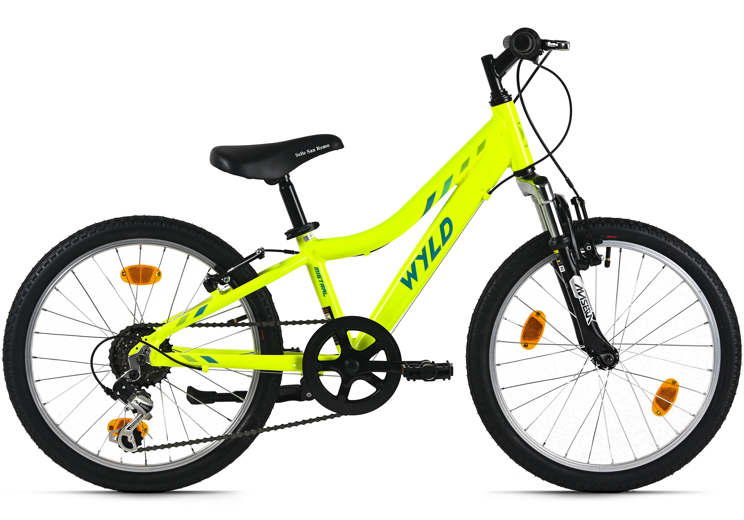 DACAPO Kinderfahrrad "20" Mistral Gelb 6 Gänge RH 27 cm - Ab 6 Jahre", 27cm, 20 Zoll (50,80cm) hinten: 20 Zoll (50,80cm)gelb, weiß, Fahrräder