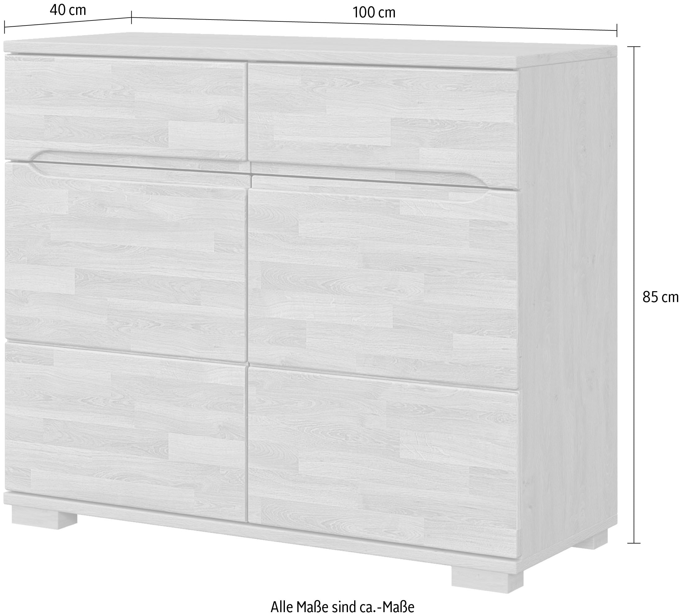 Home affaire Sideboard »VETRO in zwei Farben Erhältlich, teilmassiv, 2 Schubladen, 3 Fächer« B/T/H: 100/40/85cm Fronten: Massivholz, Korpus: Melamin, Griffmulden
