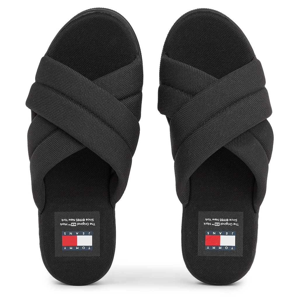 Tommy Jeans Pantolette »TJW LETTERING FLATFORM SANDAL«, Plateau, Sommerschuh, Schlappen mit Logo-Buchstaben im Plateau