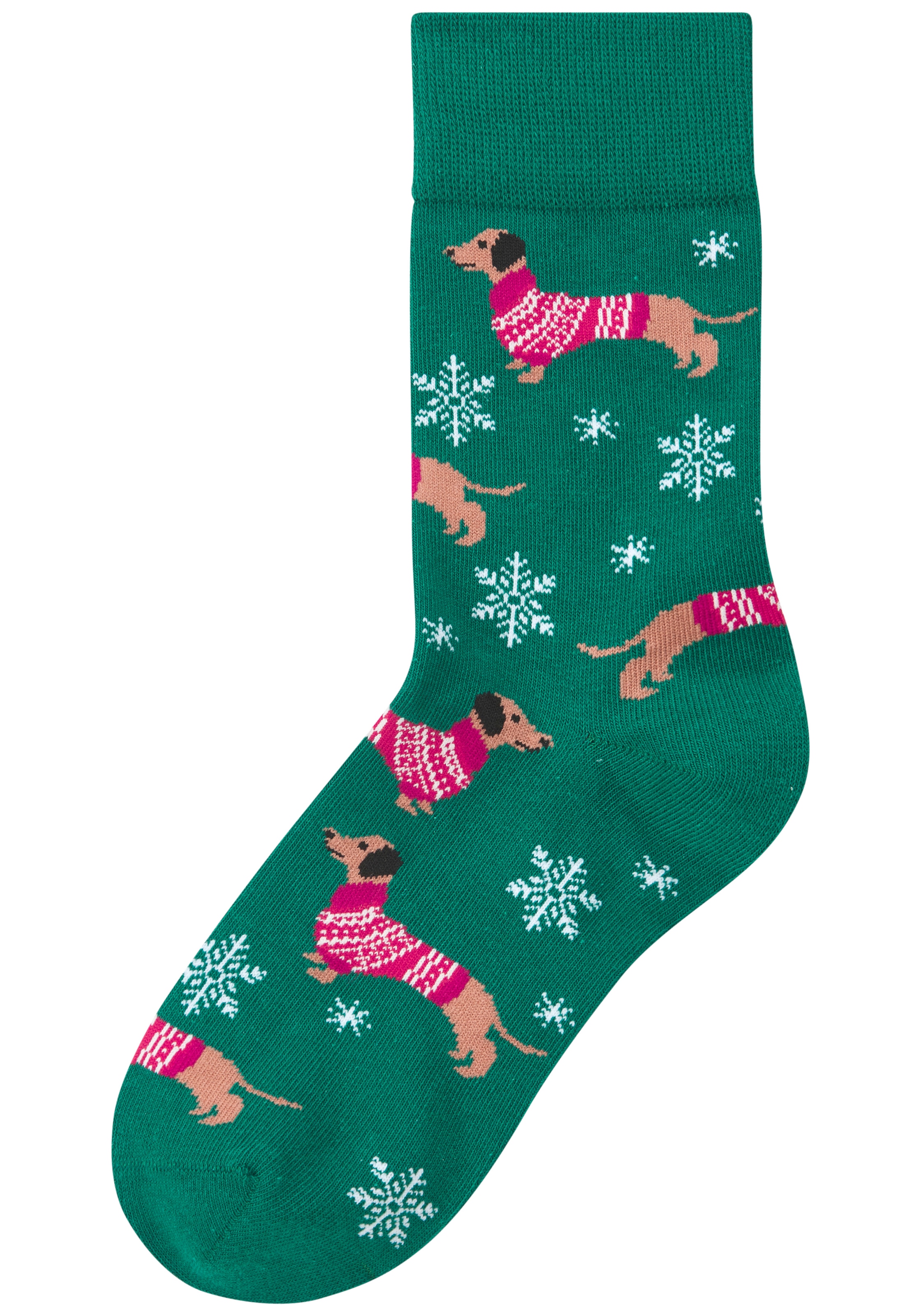 LASCANA Freizeitsocken »Damen Weihnachtssocken« Packung, 3 Paar tlg. mit lustigen Dackelmotiven