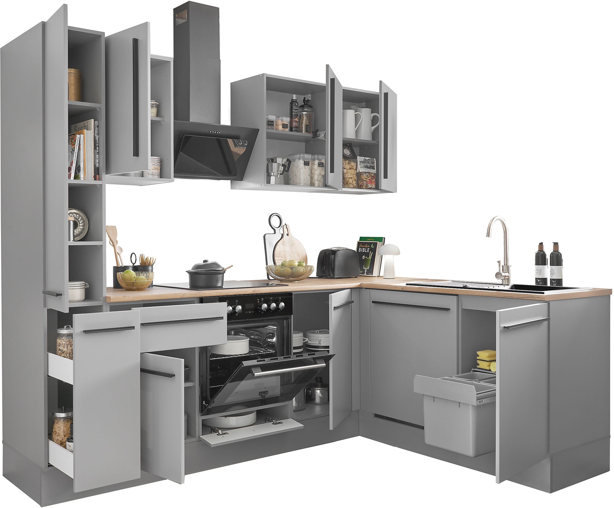 BASIC by Balculina Winkelküche »Denver, Küche BxHxT 250/115 x 211 x 60«, Breite 250 cm, wahlweise mit E-Geräten und Induktion
