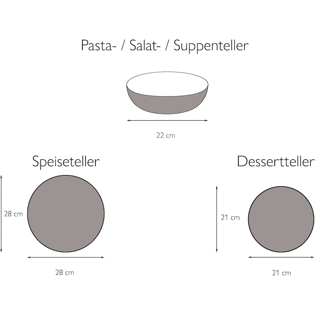 CreaTable Tafelservice »Uno«, (Set, 12 tlg., Teller Set für 4 Personen), Service, ausdrucksstarkes Relief, 12 Teile, für 4 Personen