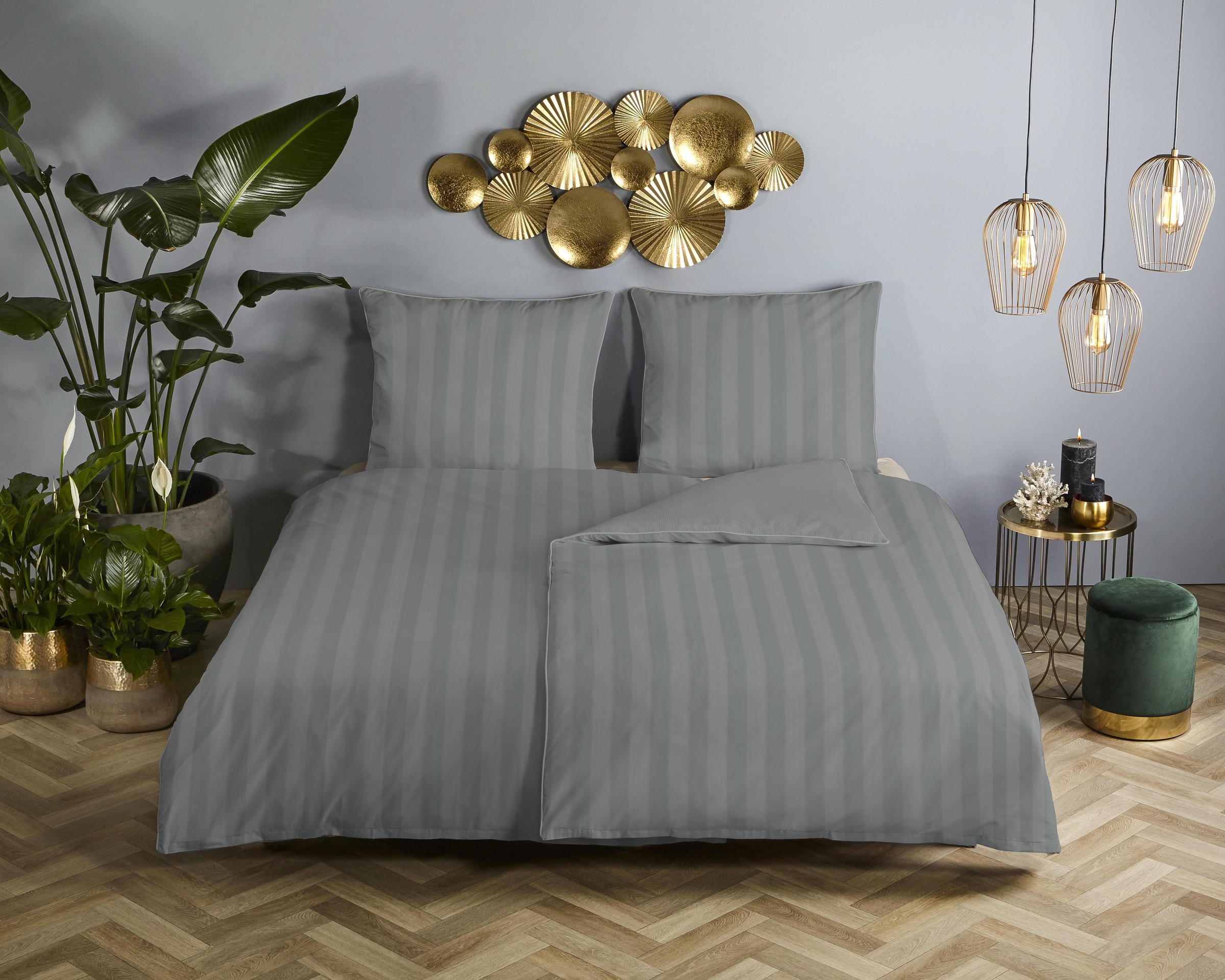 Descanso Wendebettwäsche "Hotel Sevilla" 2 Satin, Reißverschluss, Wende, Luxe, Streifen, uni
