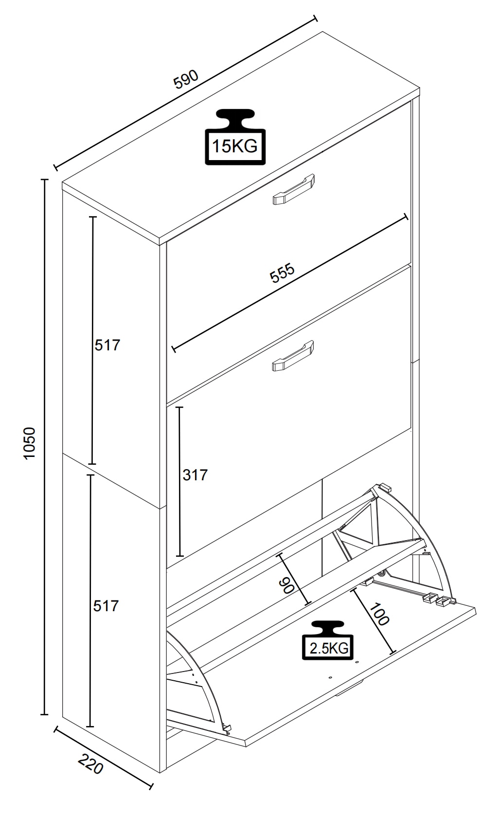 VCM Schuhschrank »Holz Schuhregal Schuhschrank Schuhkipper Halom M«