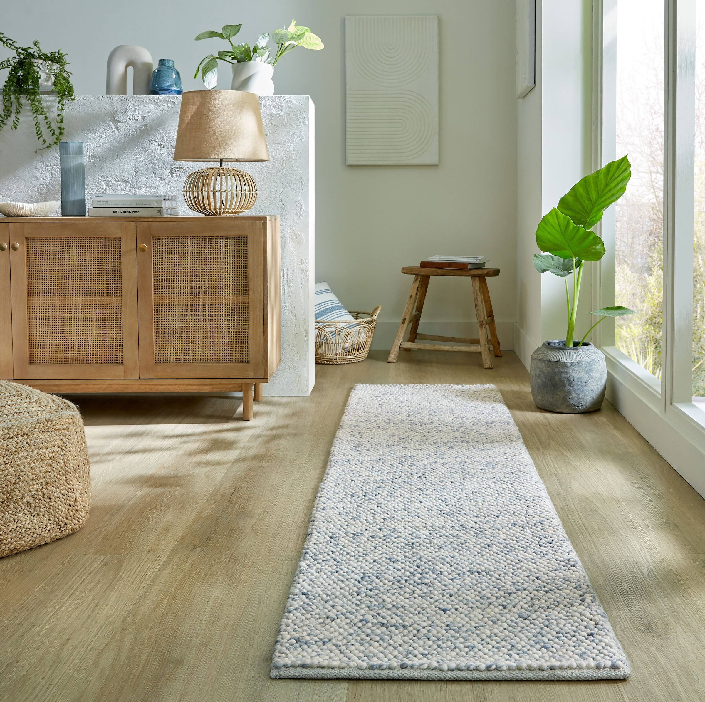 Teppich FLAIR RUGS "Minerals", blau, B:60cm H:3mm L:230cm, Kunstfaser, Wolle, Teppiche, Teppich, Neutraler Teppich aus mineralischer Wollmischung