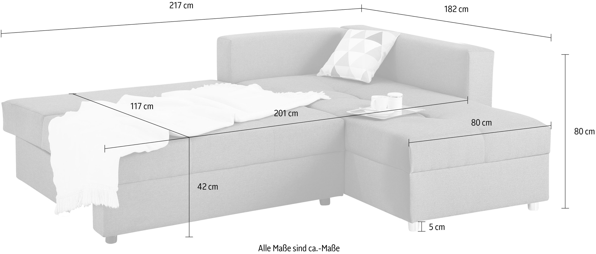 Home affaire Ecksofa »Italia L-Form«, mit Bettfunktion, mit Federkern