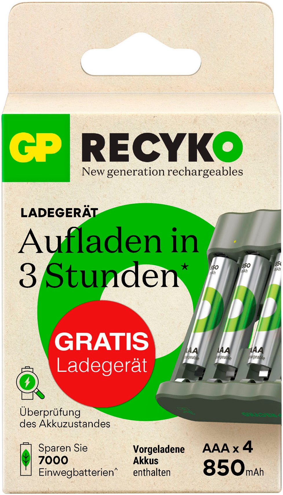 GP Batteries Batterie-Ladegerät »Free Charger B441U + 4x 850mAh AAA«