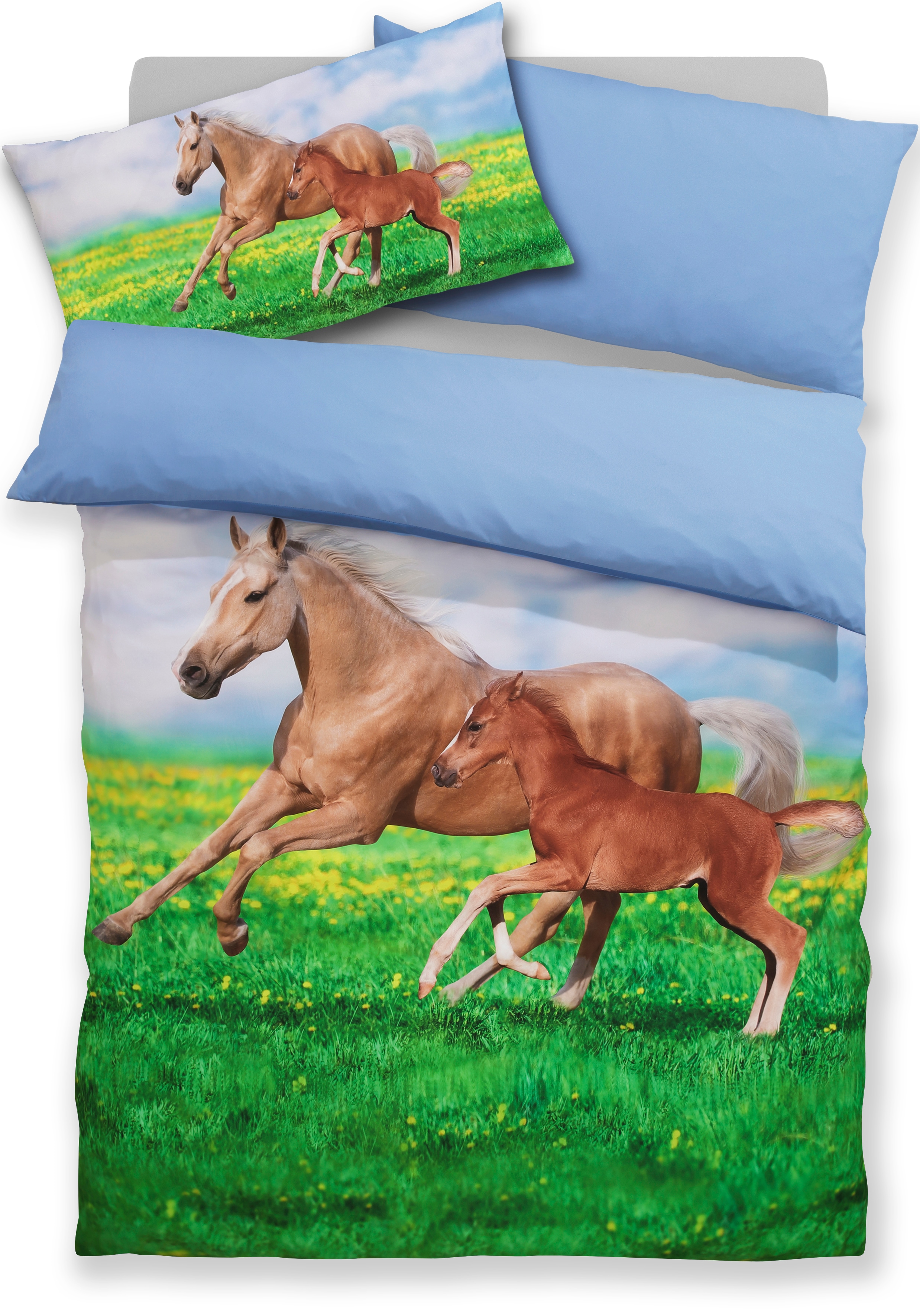 OTTO home Bettwäsche "Lyki" 2 ab Größe 135x200 cm, 100% Polyester, Katze, Pferd, Löwe, Pinguin