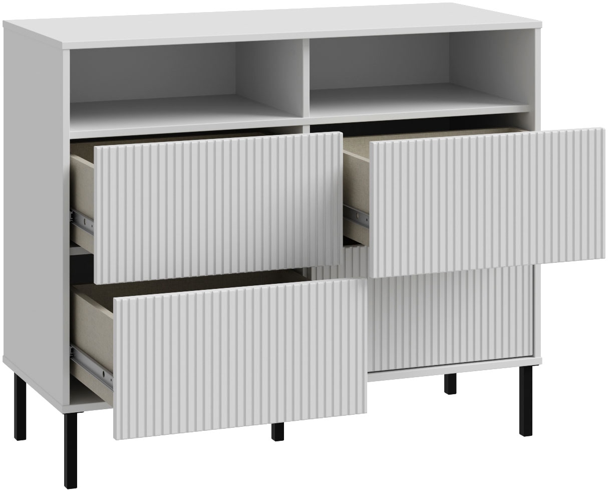 FORTE Kommode, Kommode, Lamellenoptik, Vollauszug, Push to Open, Grifflos