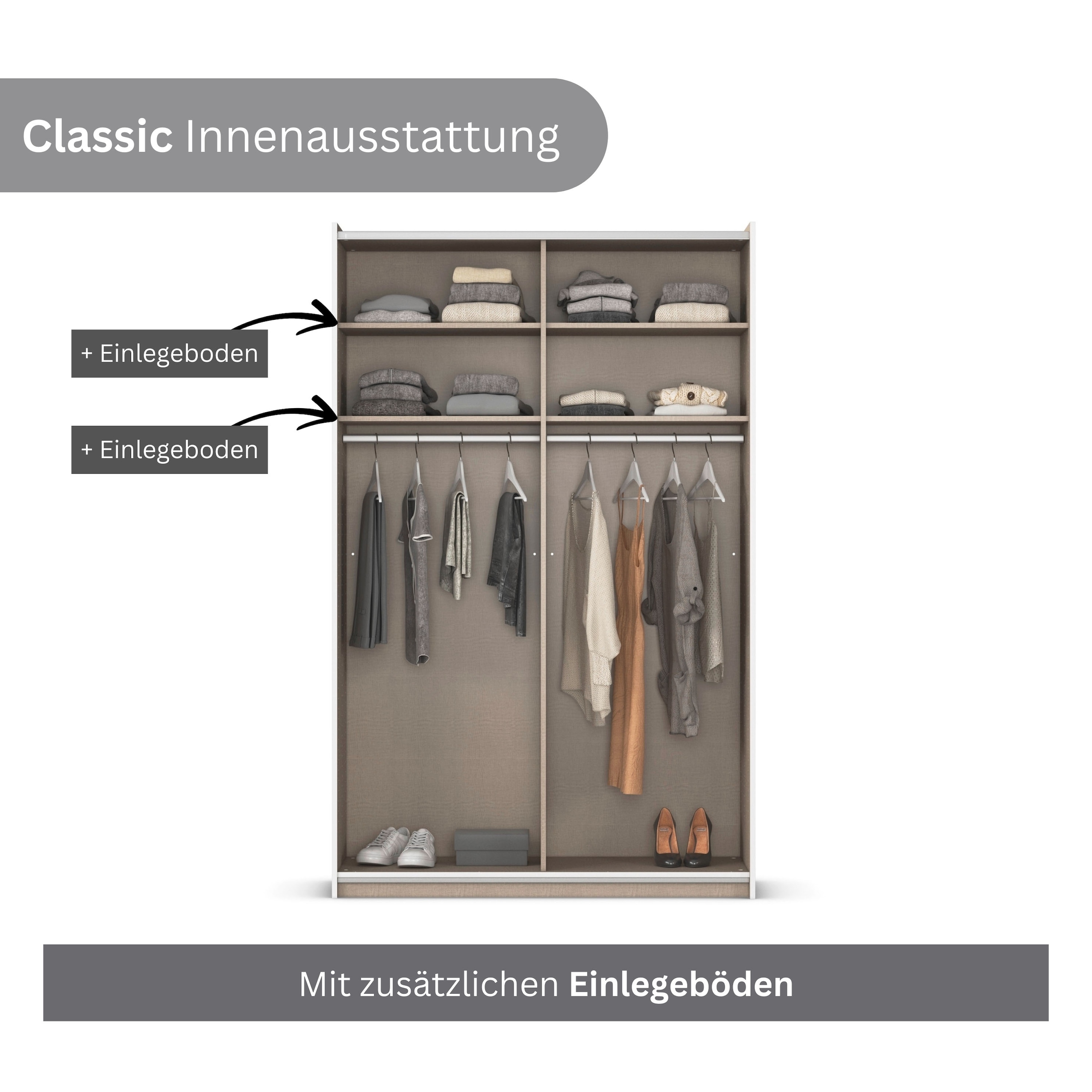 rauch Schwebetürenschrank »Kleiderschrank Schrank Garderobe Schlafzimmerschrank OXFORD«, (in 3 verschiedenen Ausstattungen BASIC/CLASSIC/PREMIUM), mit Griffleisten aus Metall, auch für kleinere Räume MADE IN GERMANY