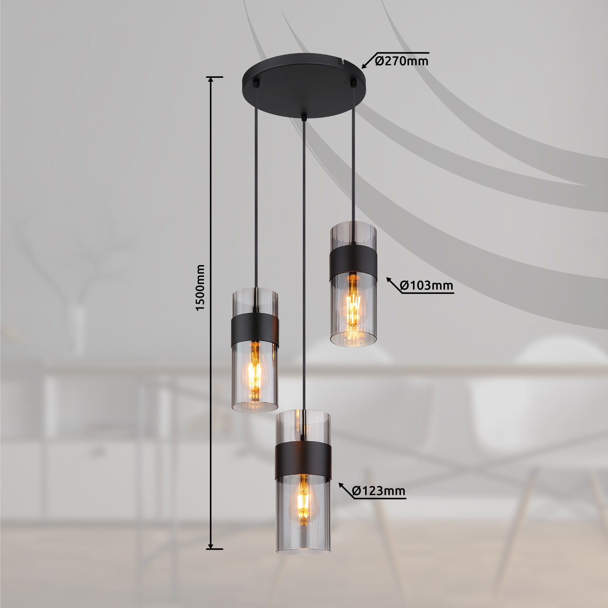 GLOBO LIGHTING Hängeleuchte »SCARFINA« E27 1 Stk. Hängeleuchte für Esszimmer & Küche Rauchglas