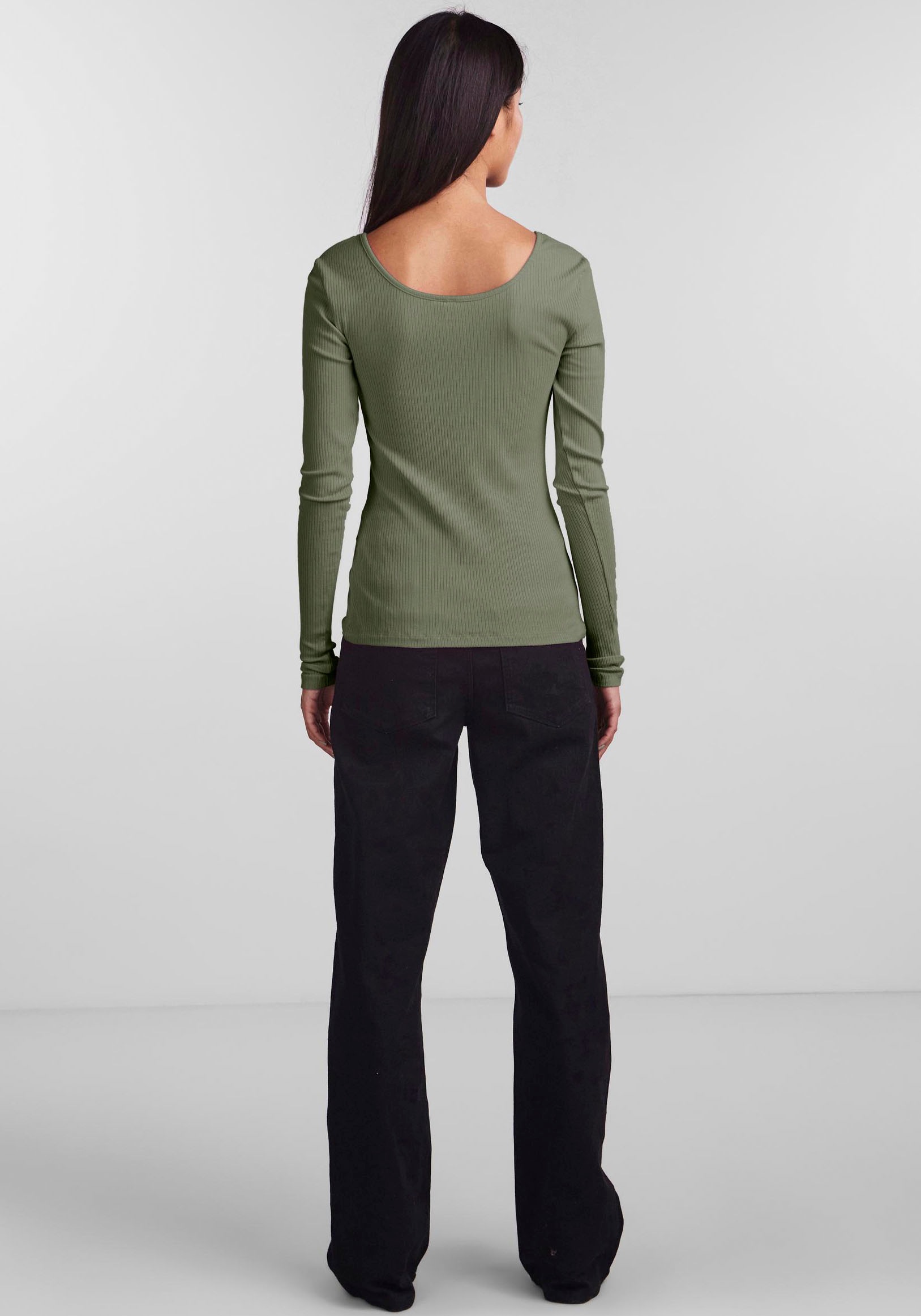 pieces Langarmshirt »PCKITTE LS TOP NOOS BC« Baumwollmischung, slim fit