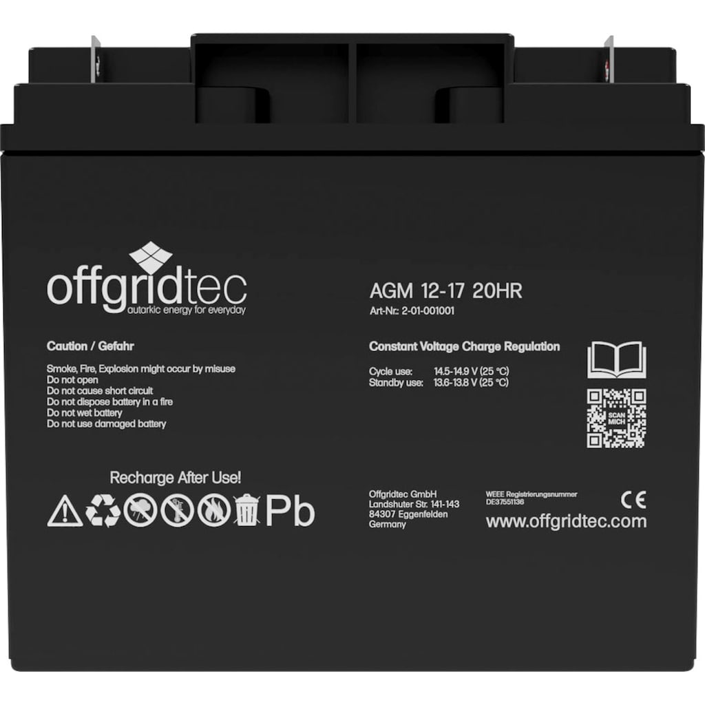 offgridtec Akku »AGM-Batterie 12V/17Ah 20HR«, 12 V