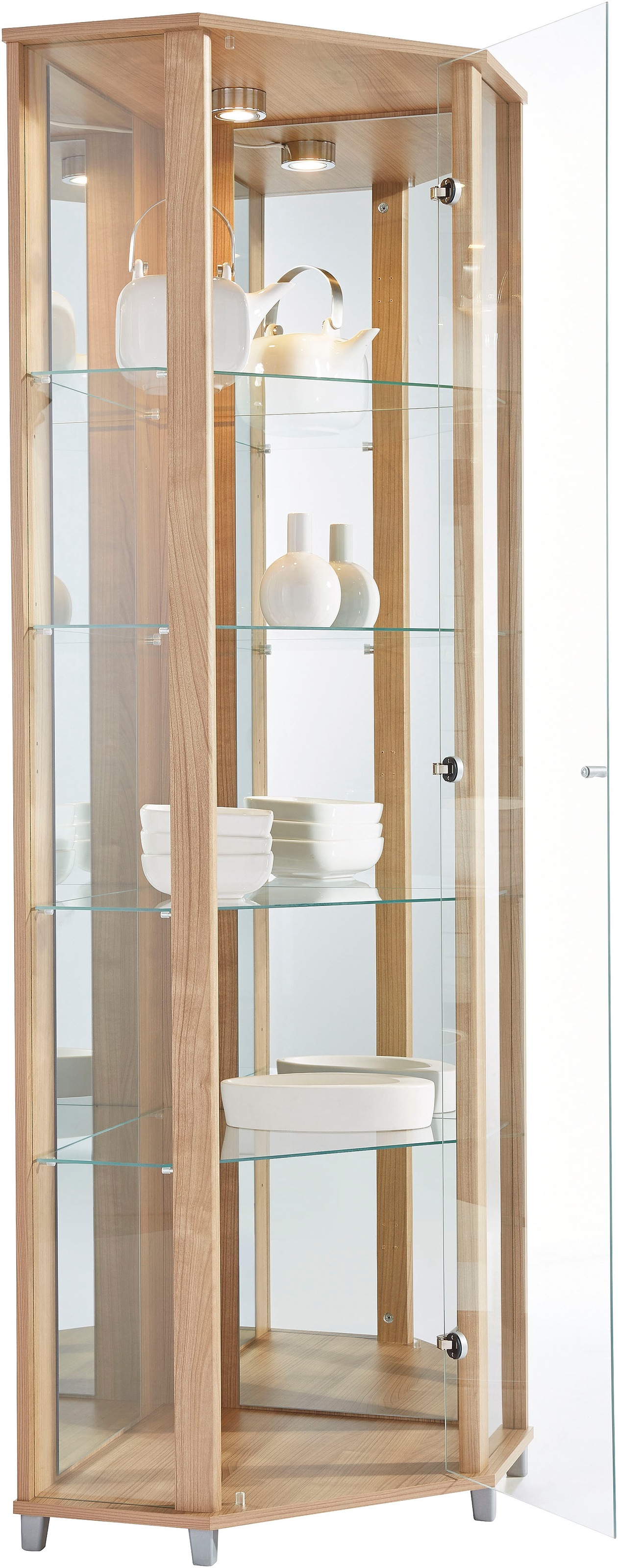 fif möbel Eckvitrine »TRIO Höhe ca. 172 cm, ink. Beleuchtung«, Eckvitrine/Glasvitrine 1x Glastür, perfekt für Sammler, Sammlervitrine