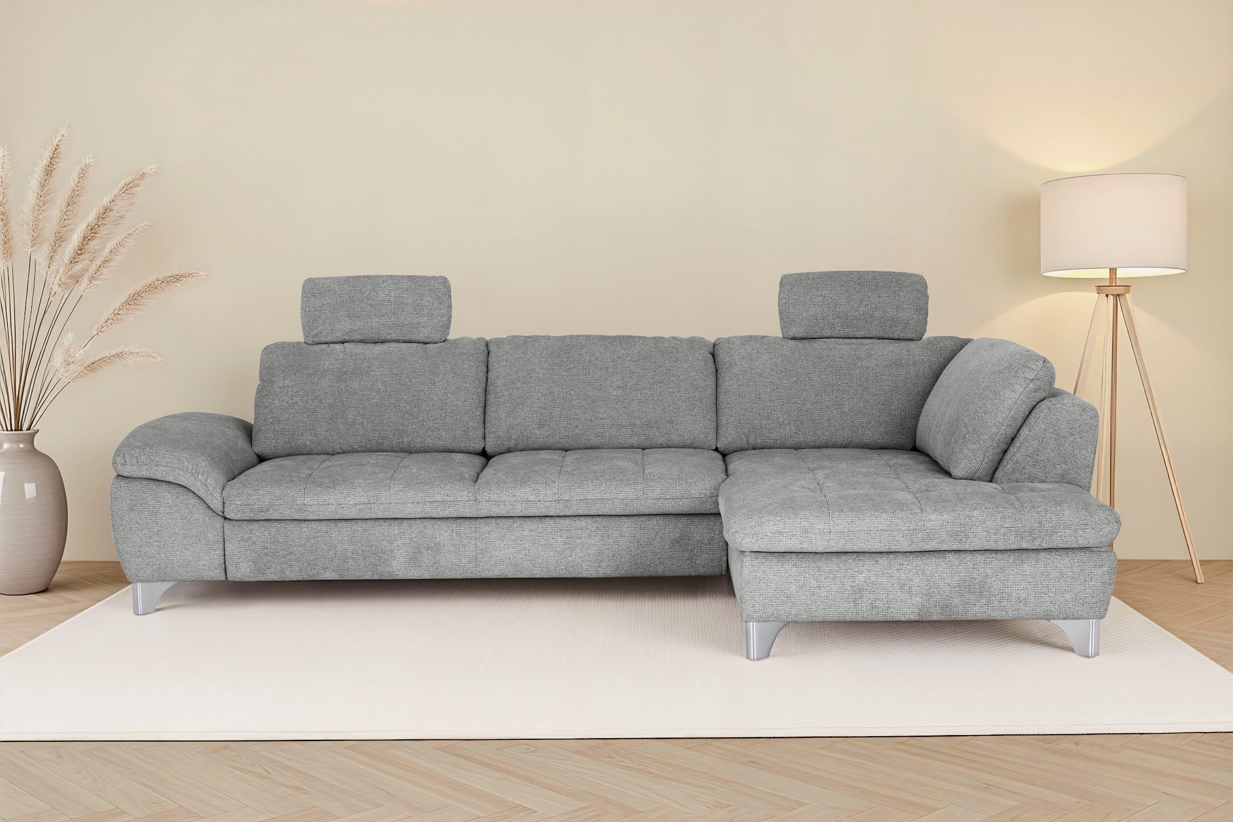 Die PlanBar Ecksofa "Ottomane MP-IN14007 L-Form, Breite 306 cm" wahlweise mit Schlaffunktion und verstellbaren Kopfstützen