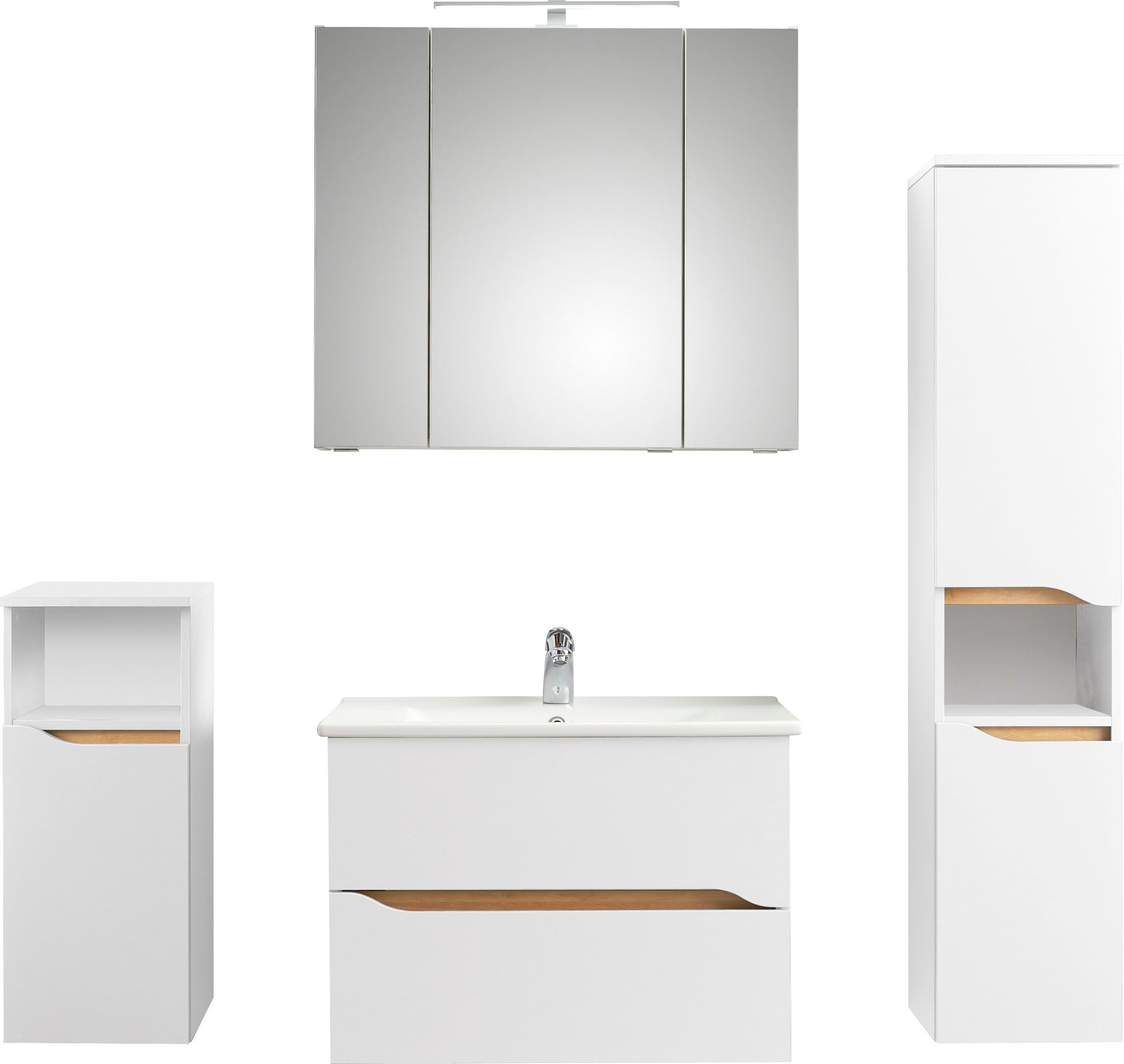 Badmöbel-Set »Quickset 4-teilig, Keramik-Waschtisch und LED-Spiegelschrank«, (5 St.),...