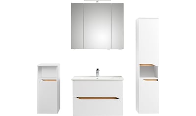 Badmöbel-Set »Quickset 4-teilig, Keramik-Waschtisch und LED-Spiegelschrank«, (5 St.),...