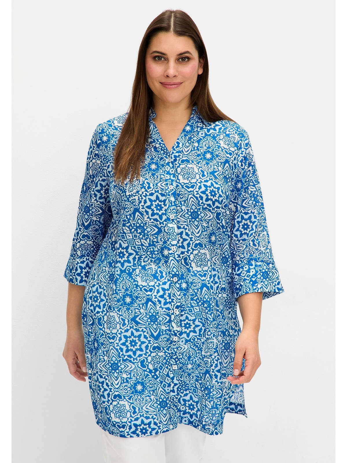 Sheego Hemdbluse "Große Größen", mit Blätterdruck, aus Baumwolle günstig online kaufen