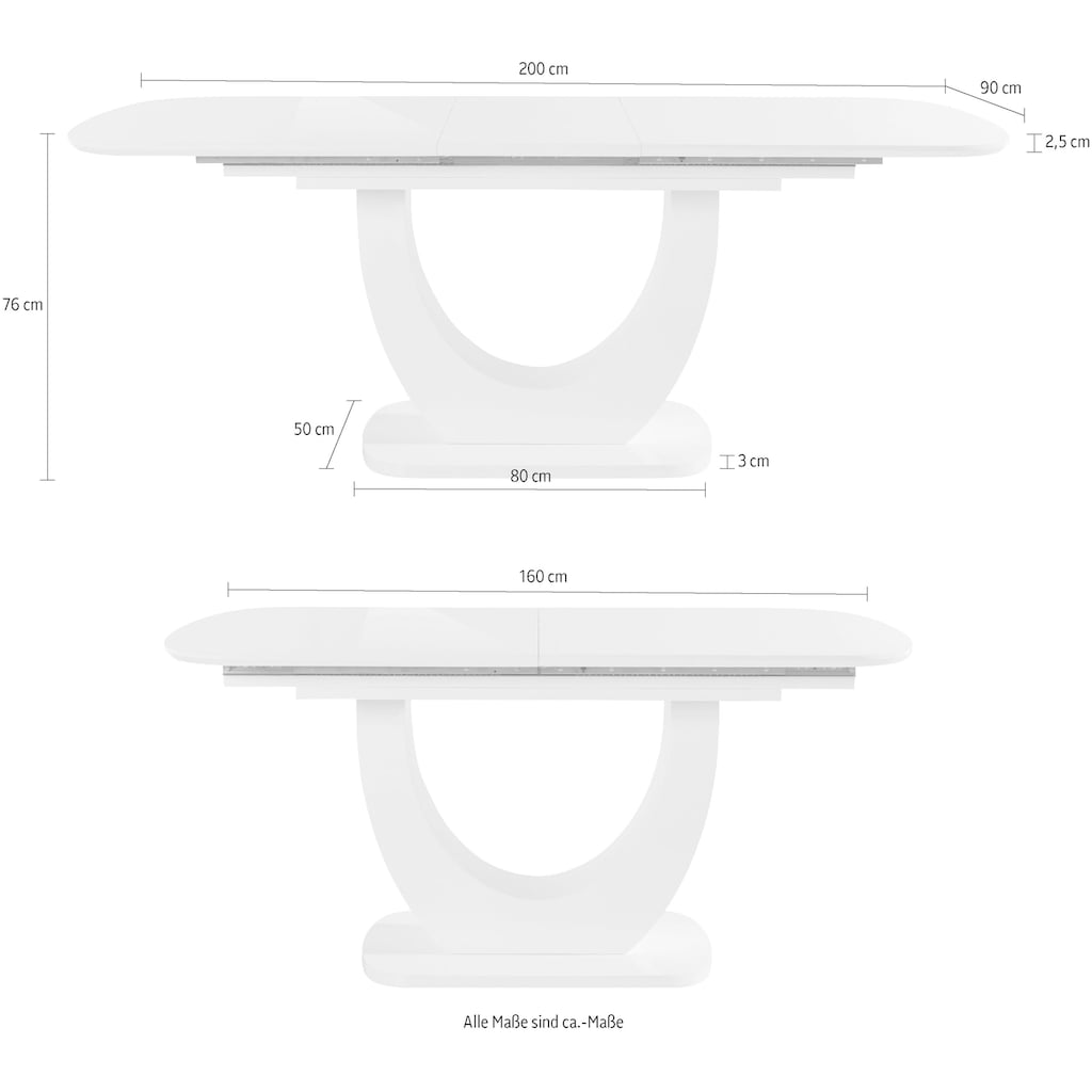 Wohnen Tische INOSIGN Esstisch »Nia«, inklusive einer Einlegeplatte, mit einer Hochglanz-Optik, Breite 160-200 cm 