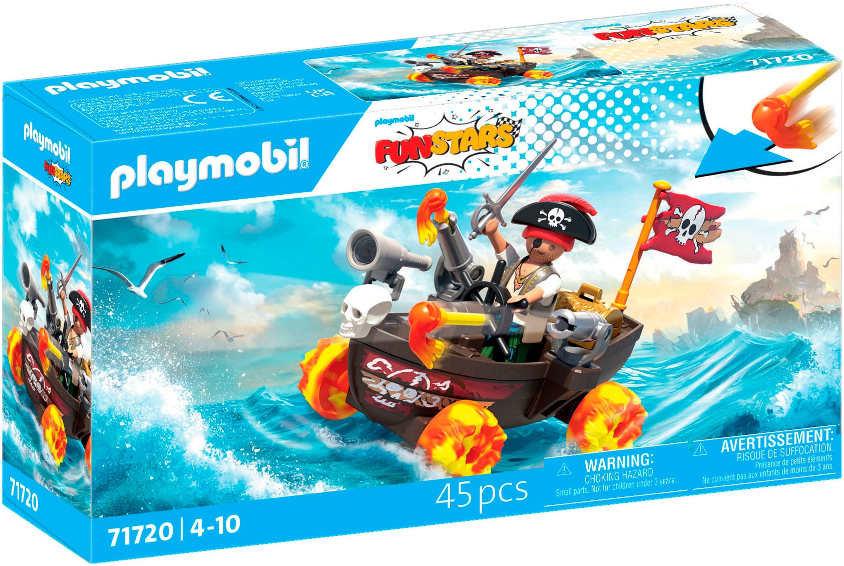Playmobil® Konstruktions-Spielset »Rasendes Piratenboot (71720), Funstars«, (45 St.), Made in Europe