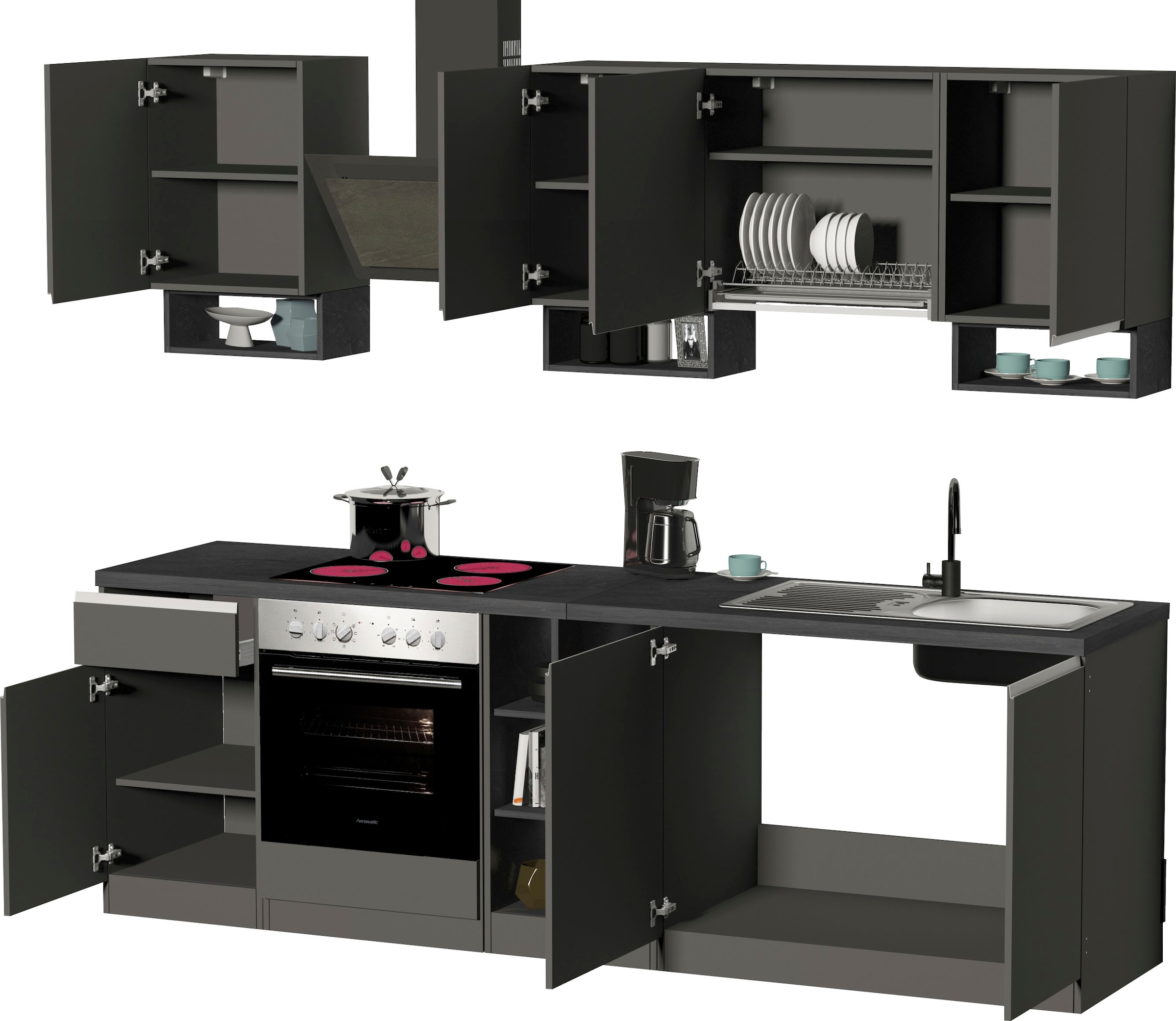 KOCHSTATION Küchenzeile »KS-Sole«, Breite 256 cm, mit Geschirr-Abtropfschrank, ohne E-Geräte