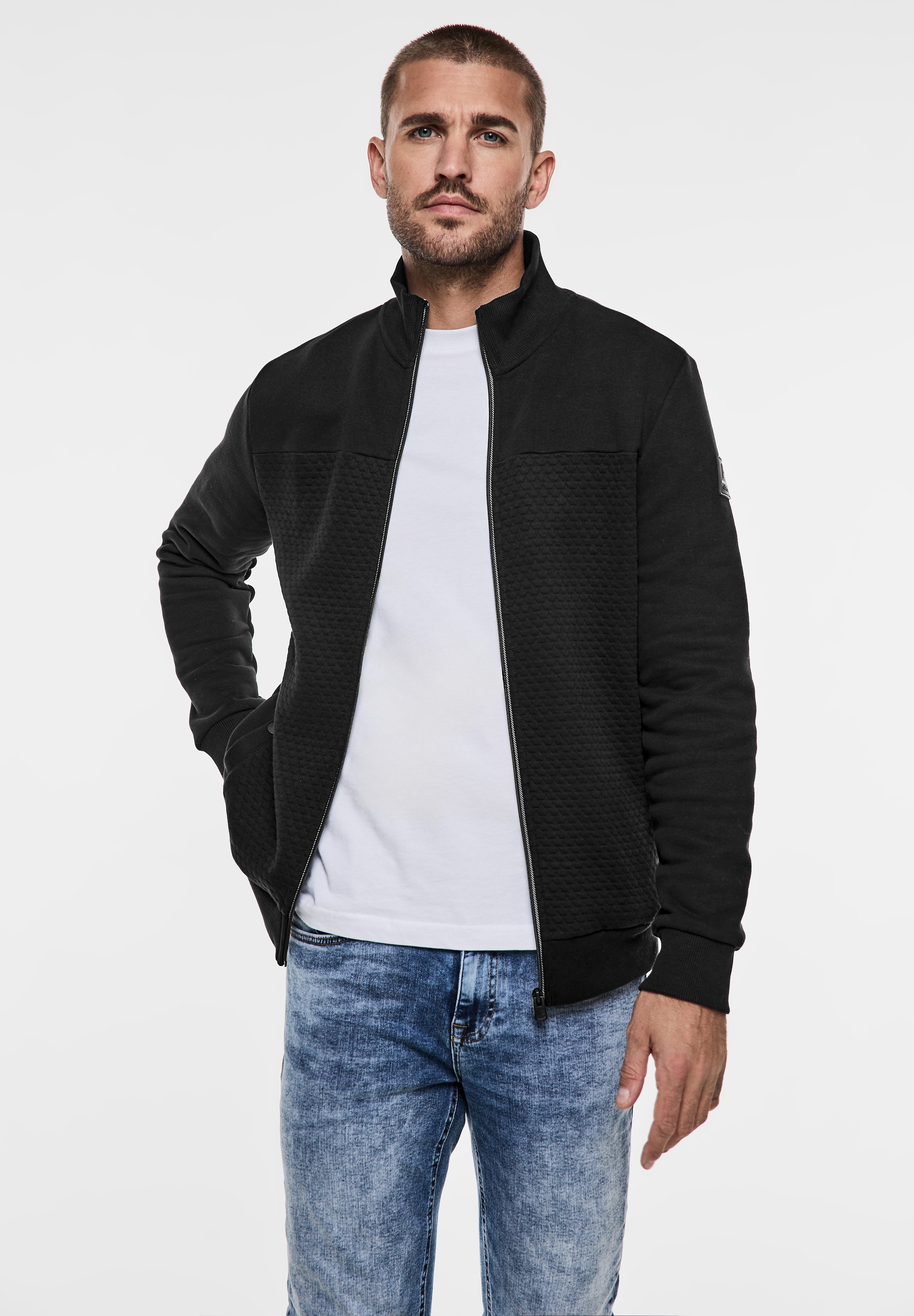 STREET ONE MEN Sweatjacke, mit Stehkragen