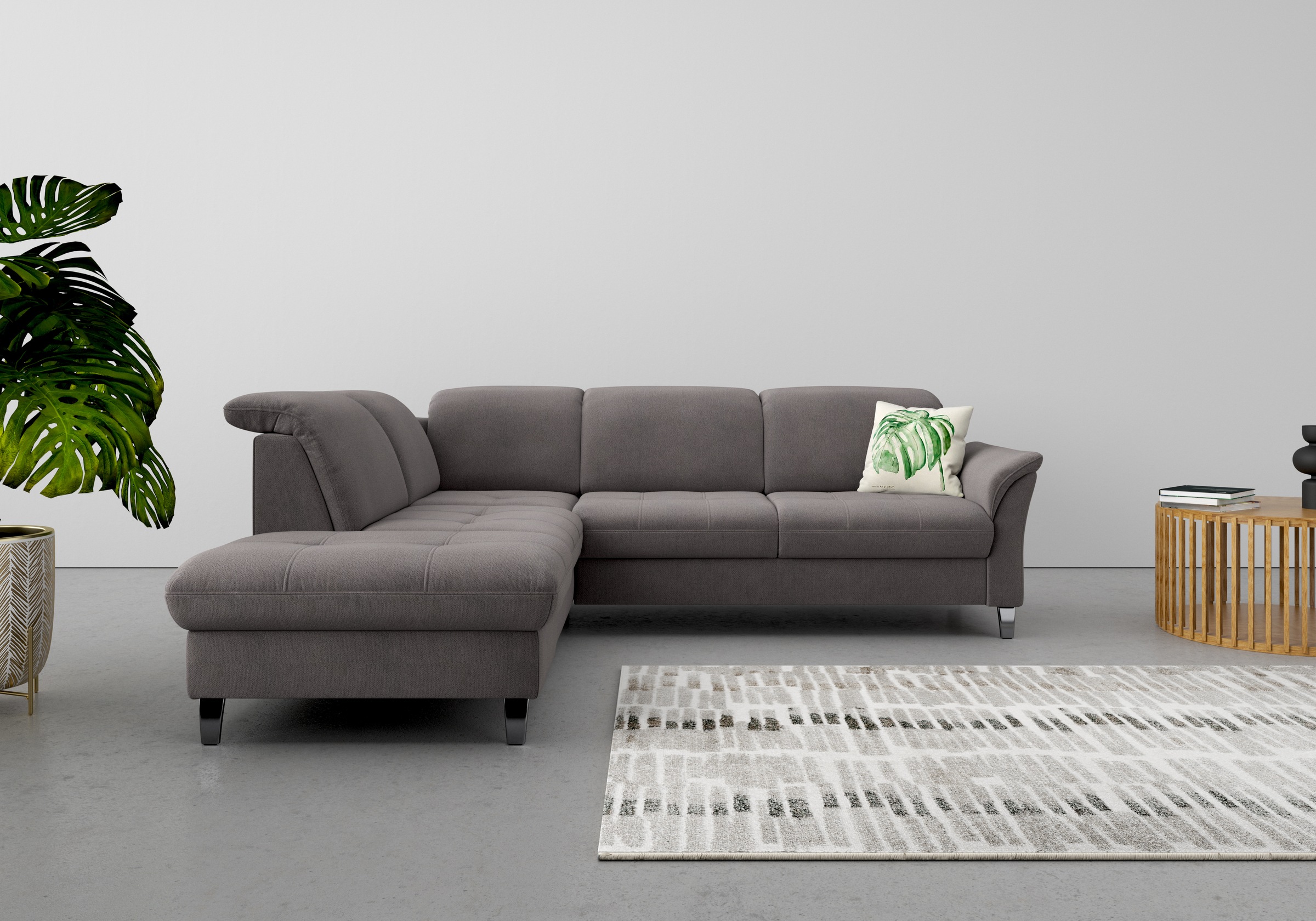 Ecksofa SIT & MORE "Maggiore L-Form", grau (fango), B:261cm T:224cm, 95% Polyester, 5% Polyamid, Sofas, Ecksofa, wahlweise mit Kopfteilverstellung, Bettfunktion und Stauraum 2