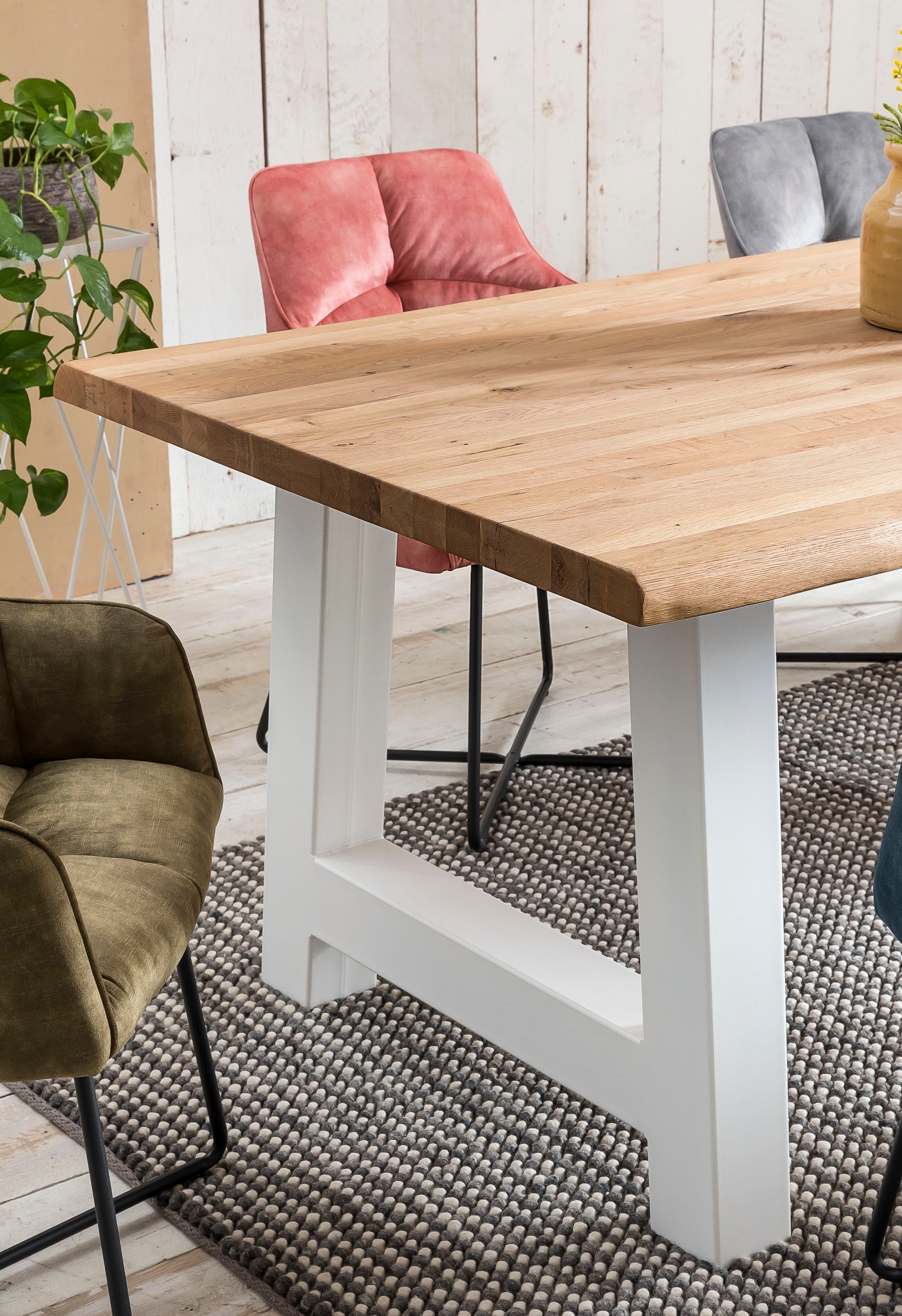 Esstisch HOME AFFAIRE "Tristan", beige (natur, weiß, natur), B:180cm H:77cm T:90cm, Tische, Esstisch, massive Balkeneiche geölt mit Baumkante, in natur oder white wash 3