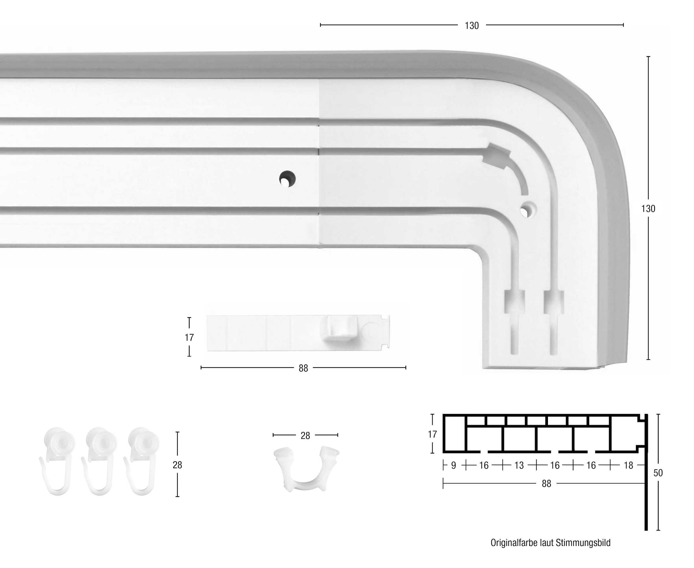 GARESA Schienensystem »Kunststoffschiene mit Blende« 3 läufig-läufig Wunschmaßlänge seitlich mit 2 Rundbögen (kein Spalt zwischen Vorhang und Wand!)