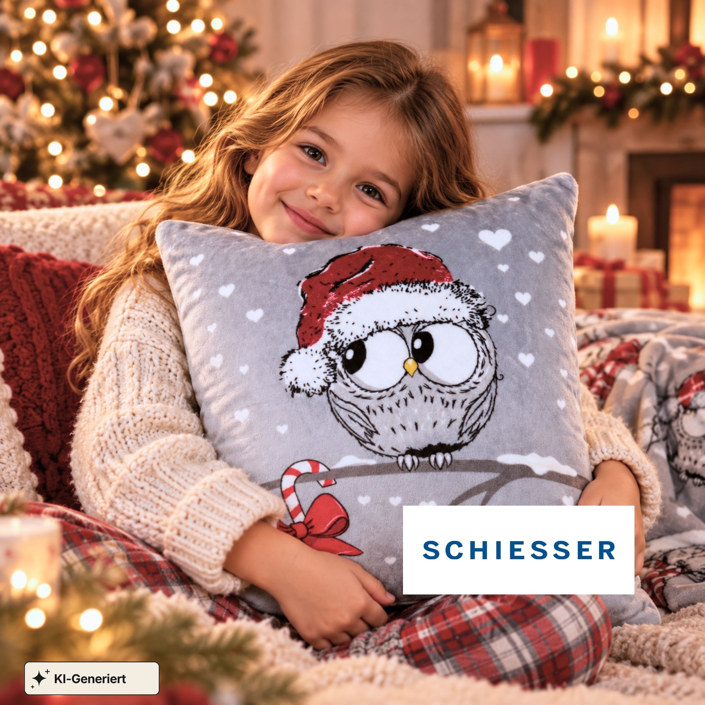 Schiesser Dekokissen »Dekokissen Thea, weiches Zierkissen mit weihnachtlichem Eulenmotiv« OEKO-TEX STANDARD 100