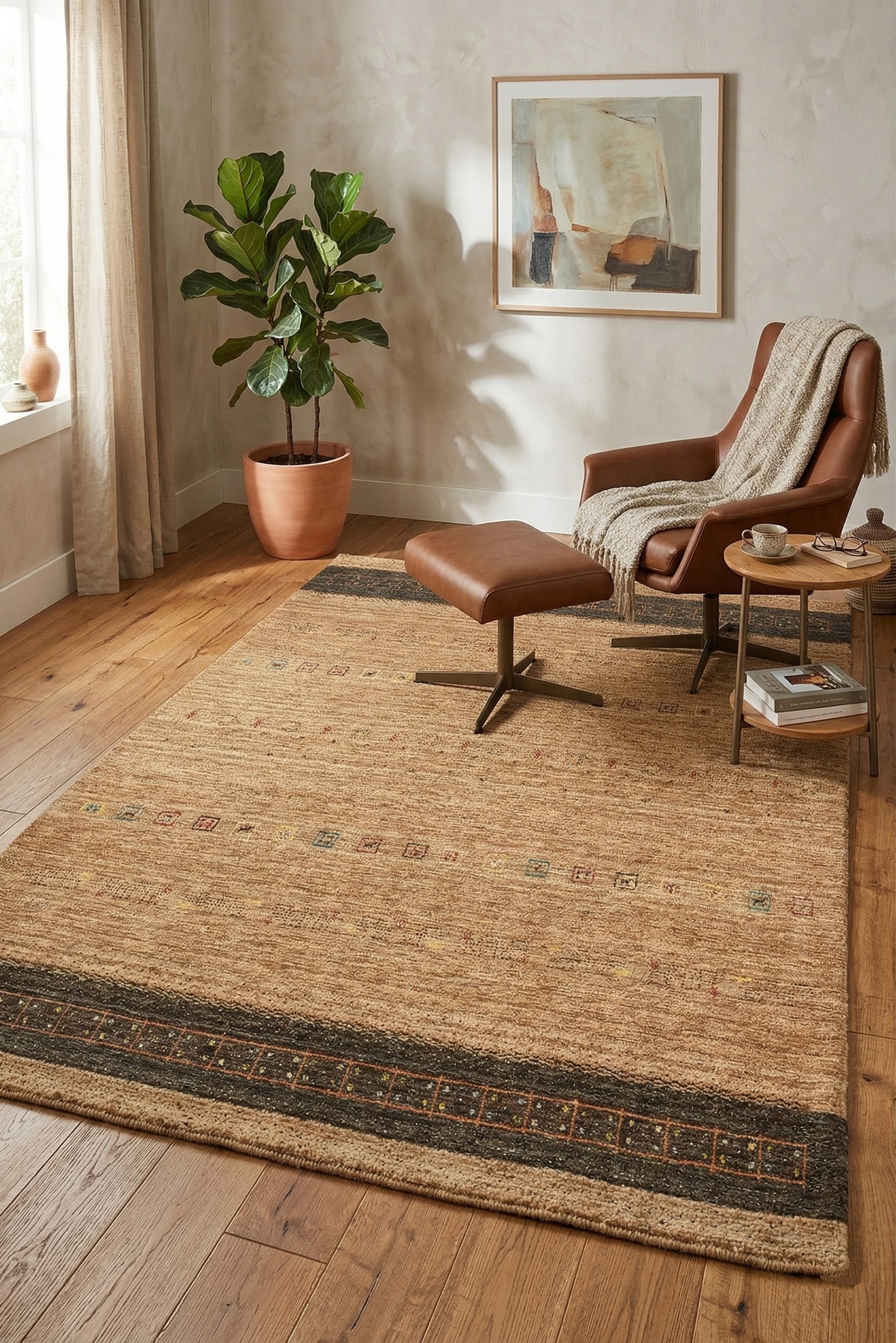 THEKO Wollteppich "Lori Star Gold" rechteckig 12 mm Höhe reine Wolle, handgewebt, ideal im Wohnzimmer & Schlafzimmer