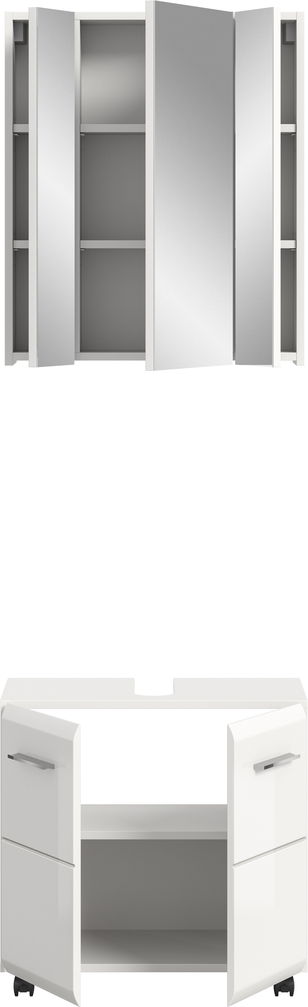 welltime Badmöbel-Set »FLORENZ, 2-tlg. Bad-Kombination, hochwertige MDF-Front« best. aus: 1 Spiegelschrank, 1 Waschbeckenunterschrank, 3 Stk. tlg.