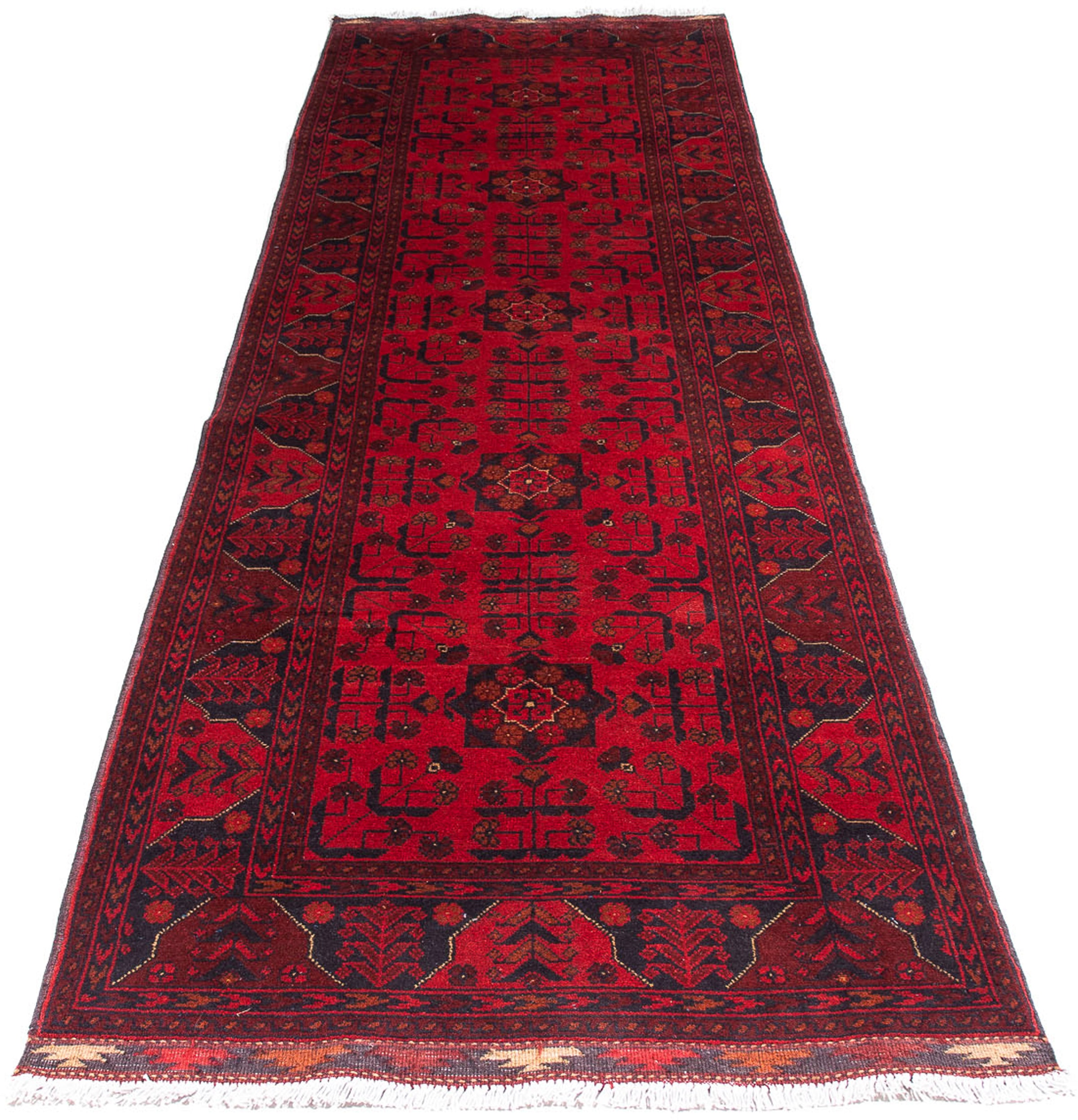 morgenland Orientteppich "Afghan - Kunduz - 299 x 82 cm - dunkelrot", rechteckig, 7 mm Höhe, Wohnzimmer, Handgeknüpft, E