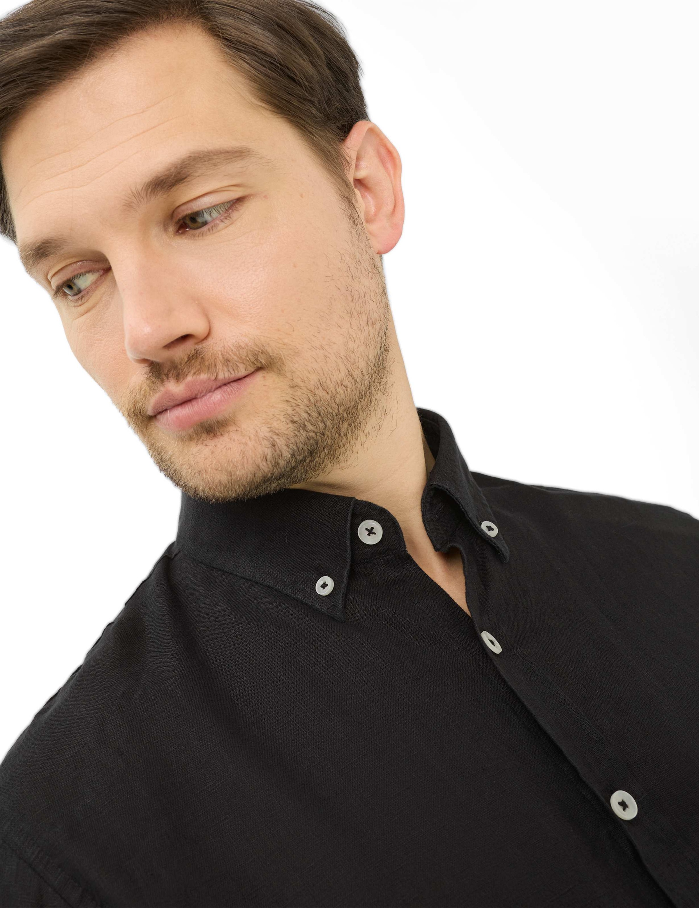 Leinenhemd BRAX "Style DANIEL", Herren, Gr. S, Normalgrößen, schwarz, Web, 100% Leinen, Hemden 3
