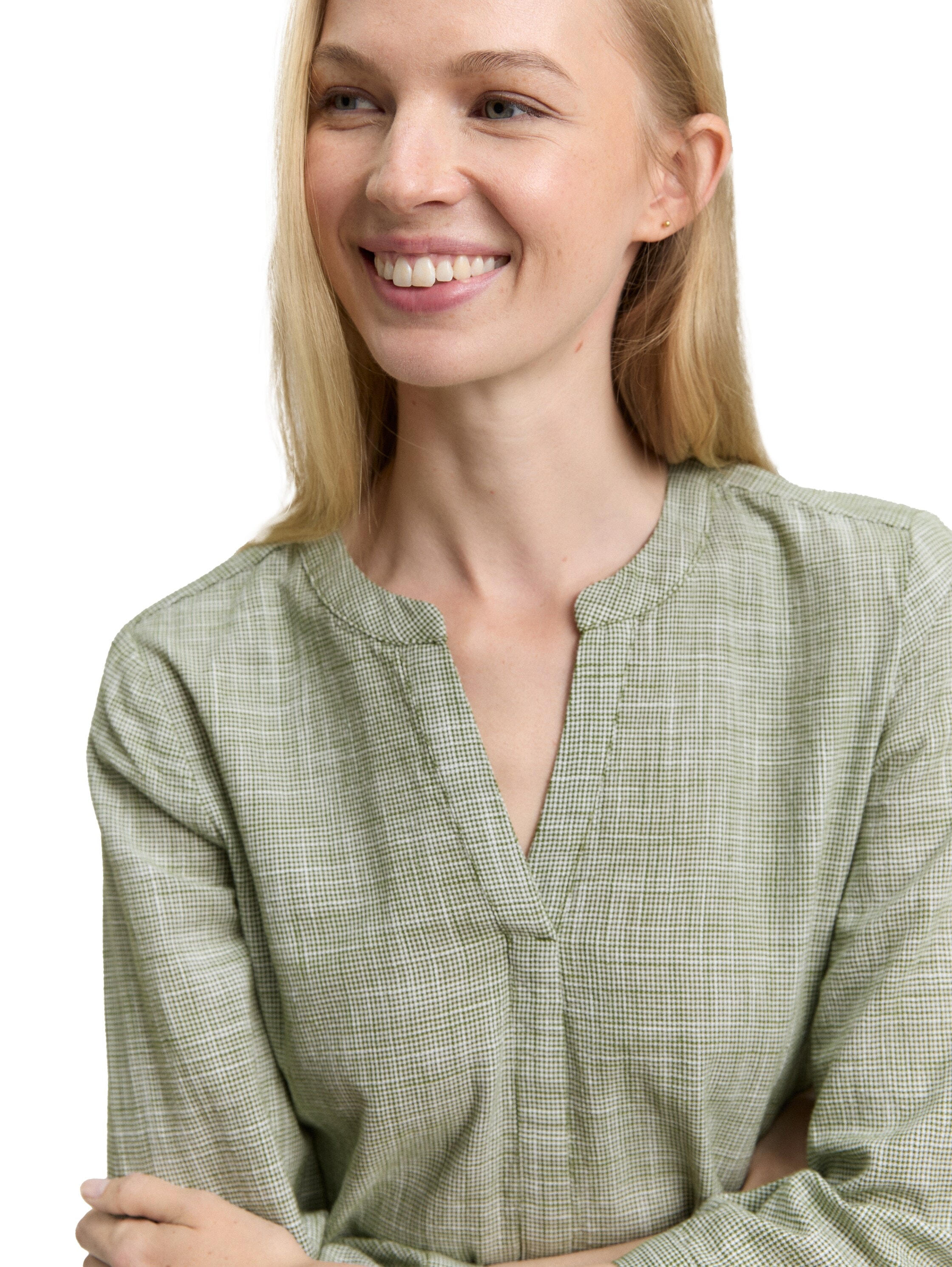 TOM TAILOR Klassische Bluse, mit geschlitztem Rundhalsausschnitt