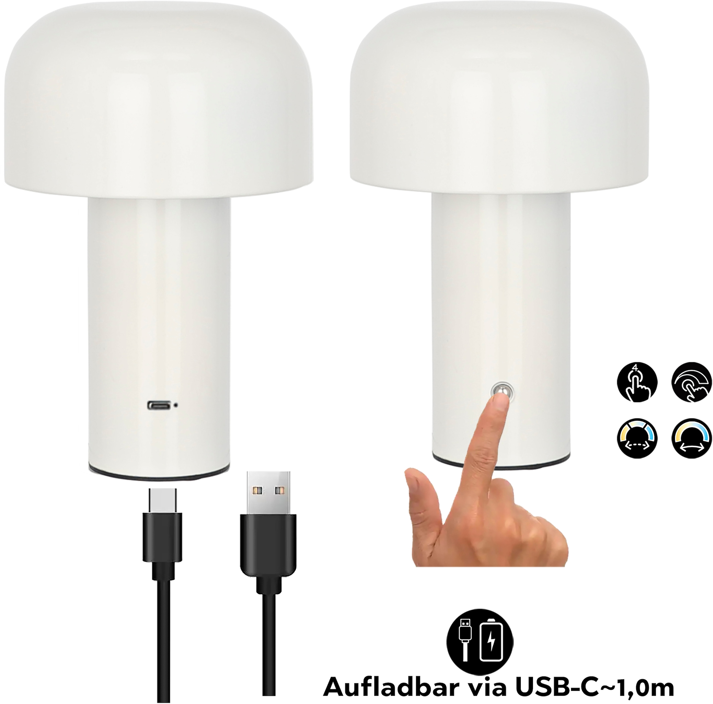 OTTO home LED Tischleuchte »Ronno« LED-Modul 1 Stk. warmweiß - kaltweiß LED, dimmbar, Farbwechsel, kabellos, USB-C, Akku