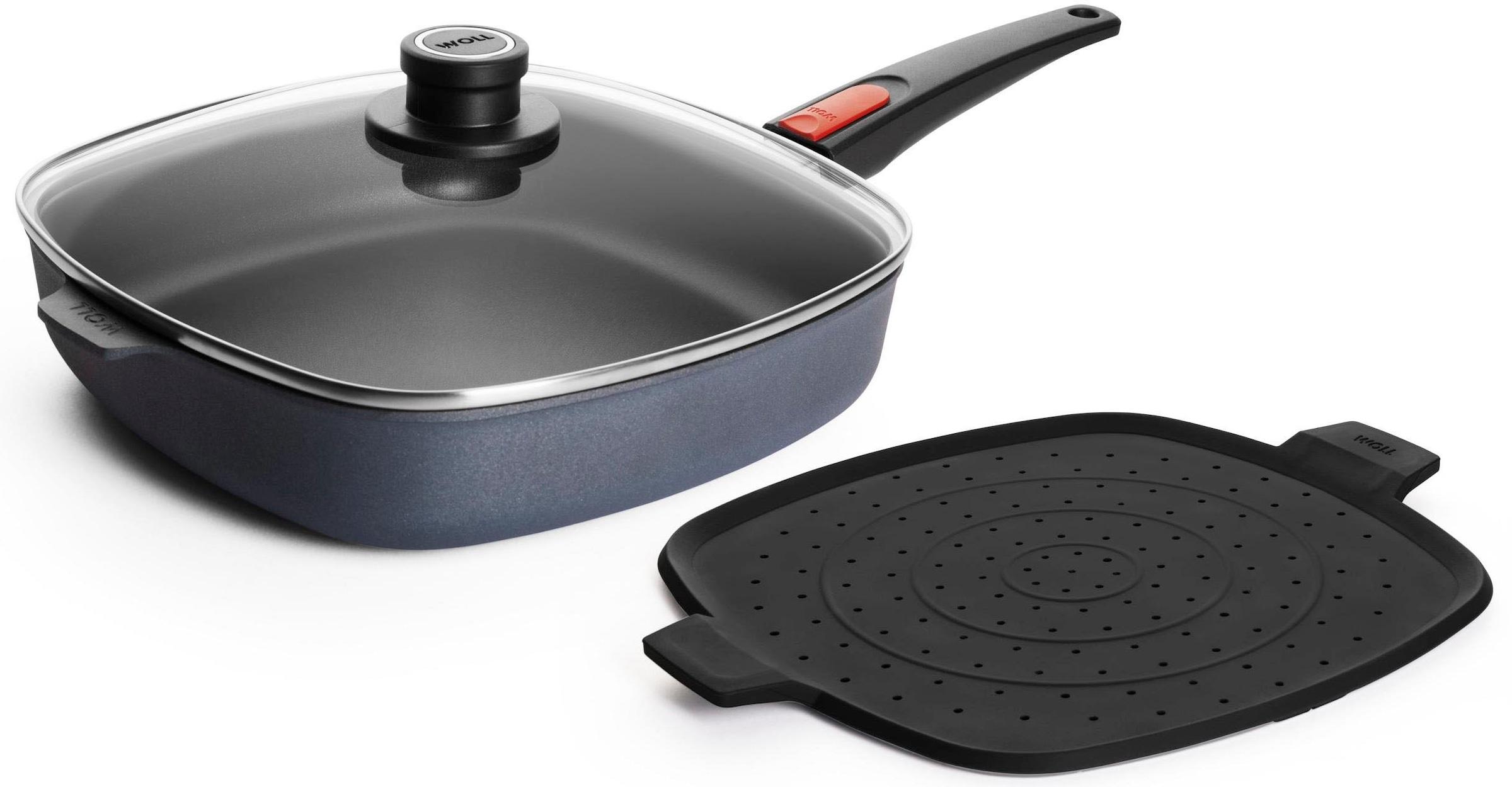 WOLL Bratpfanne "MADE IN GERMANY - Diamond Lite" Aluminium Set, 3 Stk. tlg. Induktion, inkl. Spritzschutz, abnehmbarer Stiel