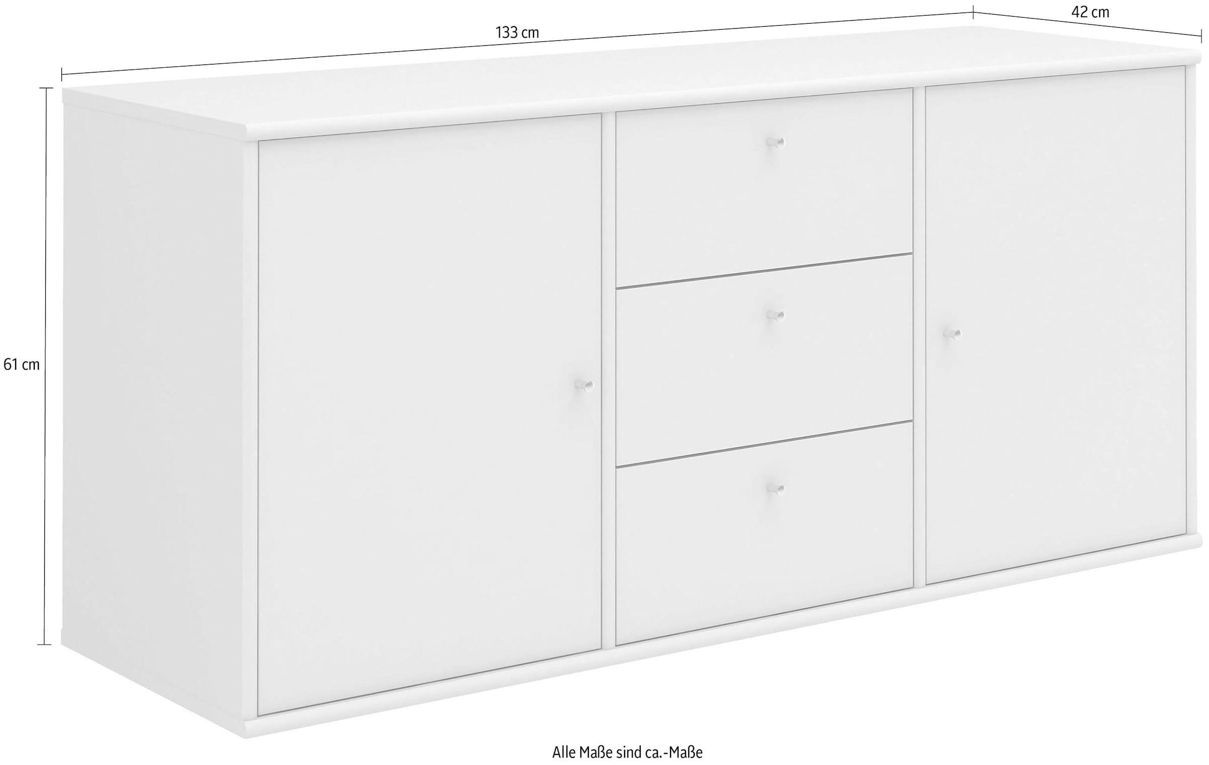 Hammel Furniture Sideboard »Mistral, Hochwertig Schrank, hängend/stehend montierbar«, mit Türen und Schubladen, B: 133 cm, anpassungsbar Designmöbel